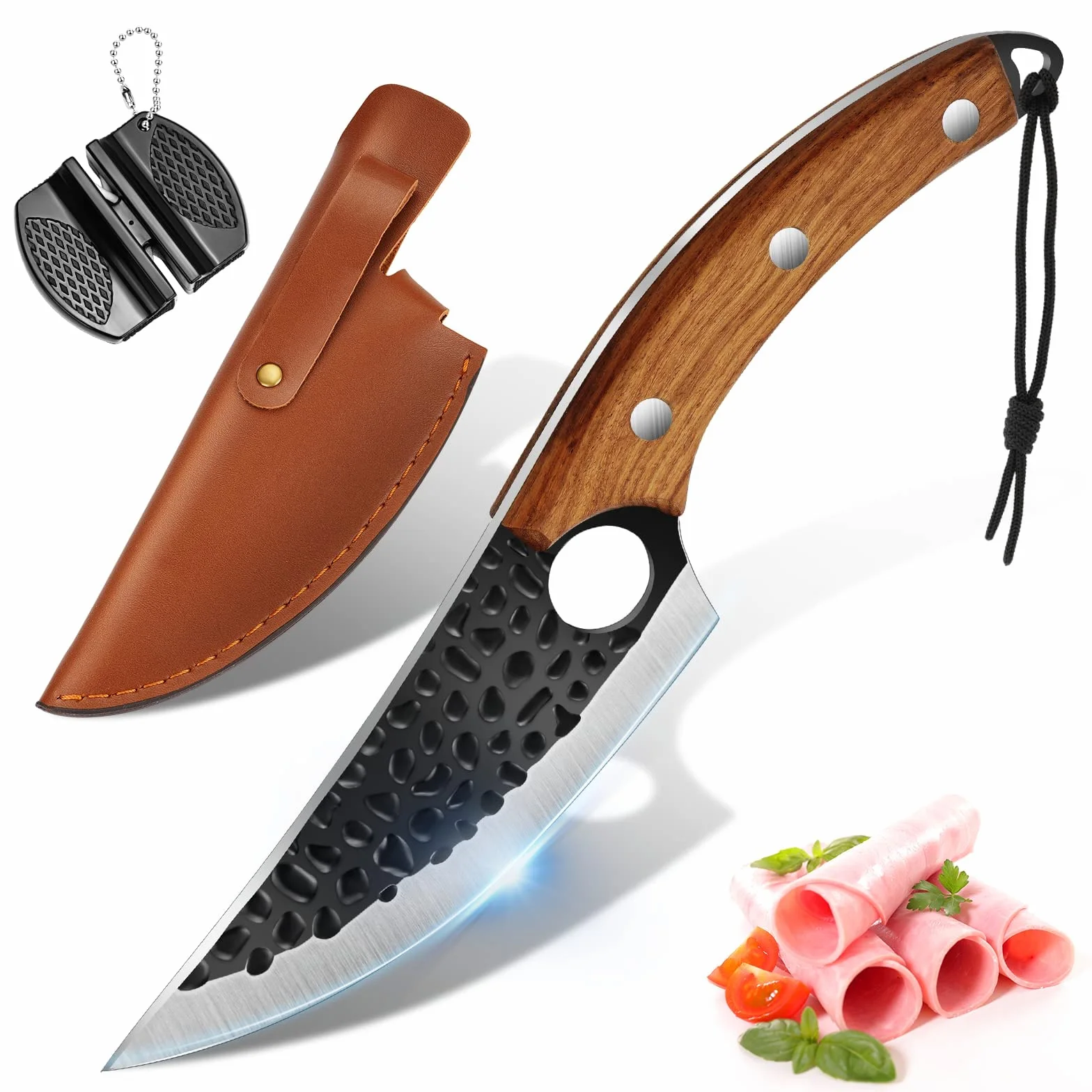 OOKUU Viking Knives Coltelli da cuoco Giappone con affilatoi, Coltelli da disosso forgiati, impugnatura a T