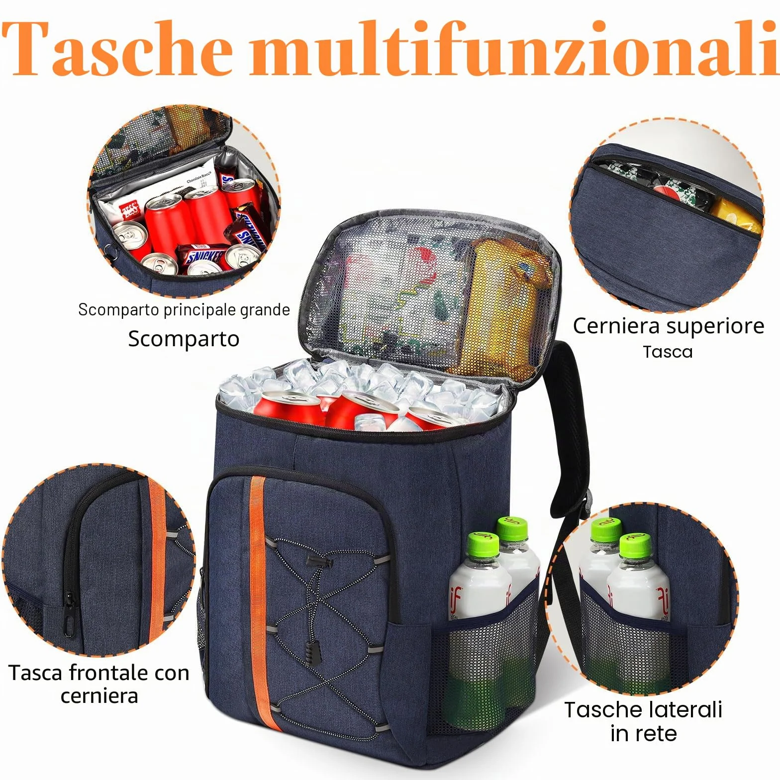 Borsa termica 28 l, zaino frigo grande, borsa frigo pieghevole, per viaggi e picnic