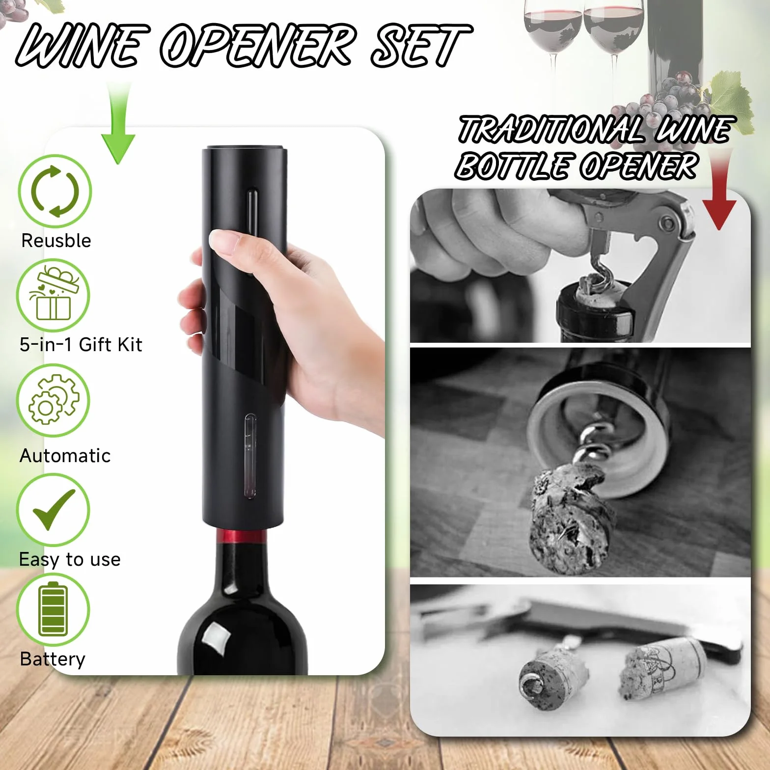 UCAMP Elettrico Cavatappi Apribottiglie per Vino 7 in 1 Set Regalo con Apriscatole Elettrico