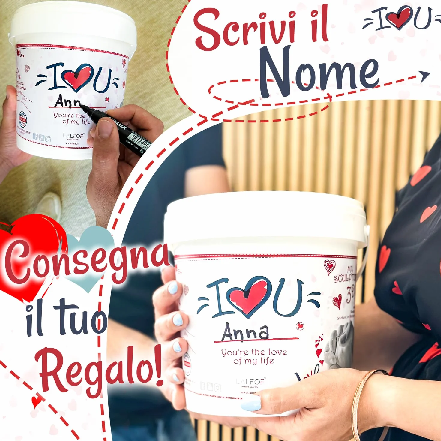 Calco Mani Coppia con Nomi Regalo Anniversario Coppia Gesso Dermatologicamente Testato