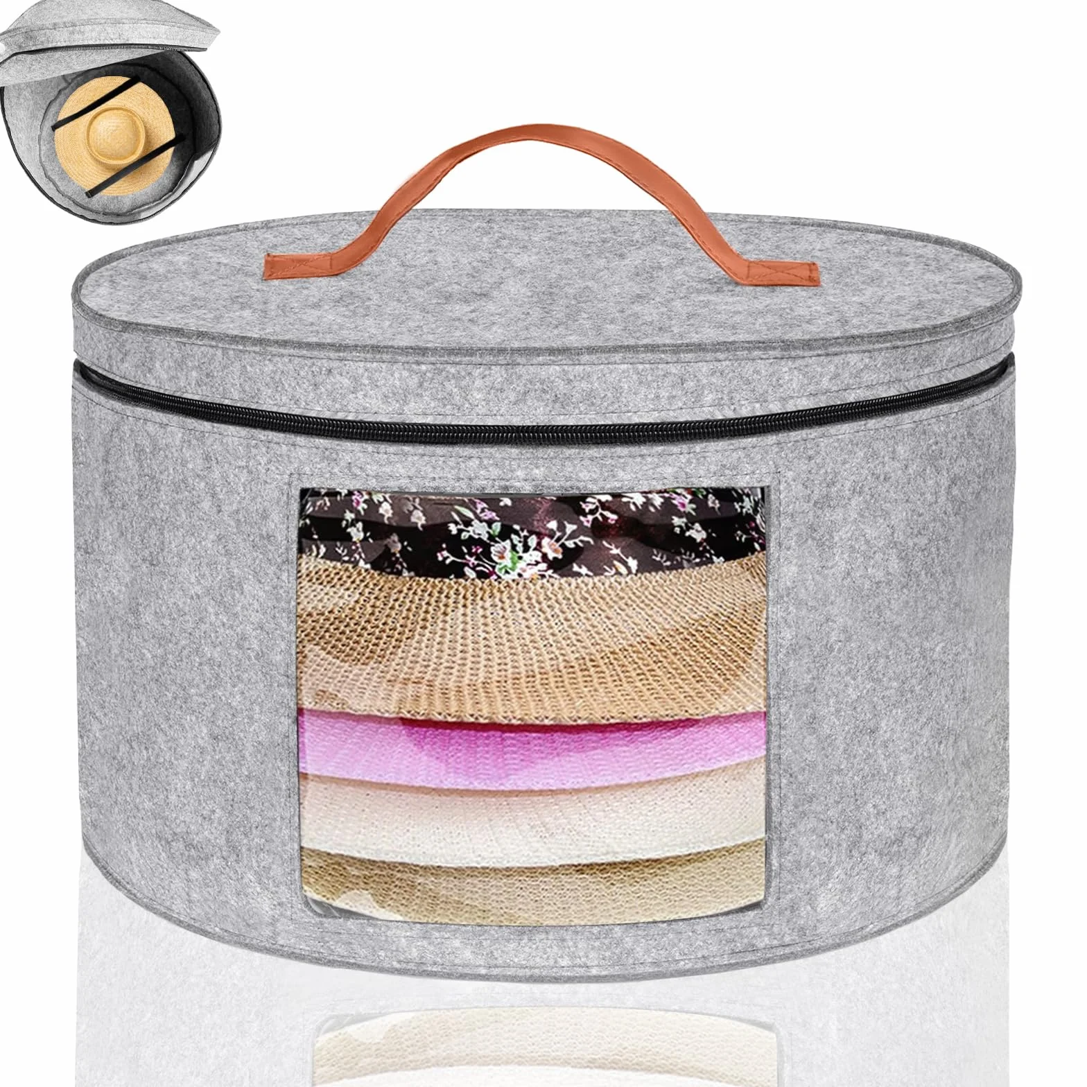 Rierousy Scatola pieghevole per cappelli rotonda in tessuto 42 x 25 cm Grigio chiaro