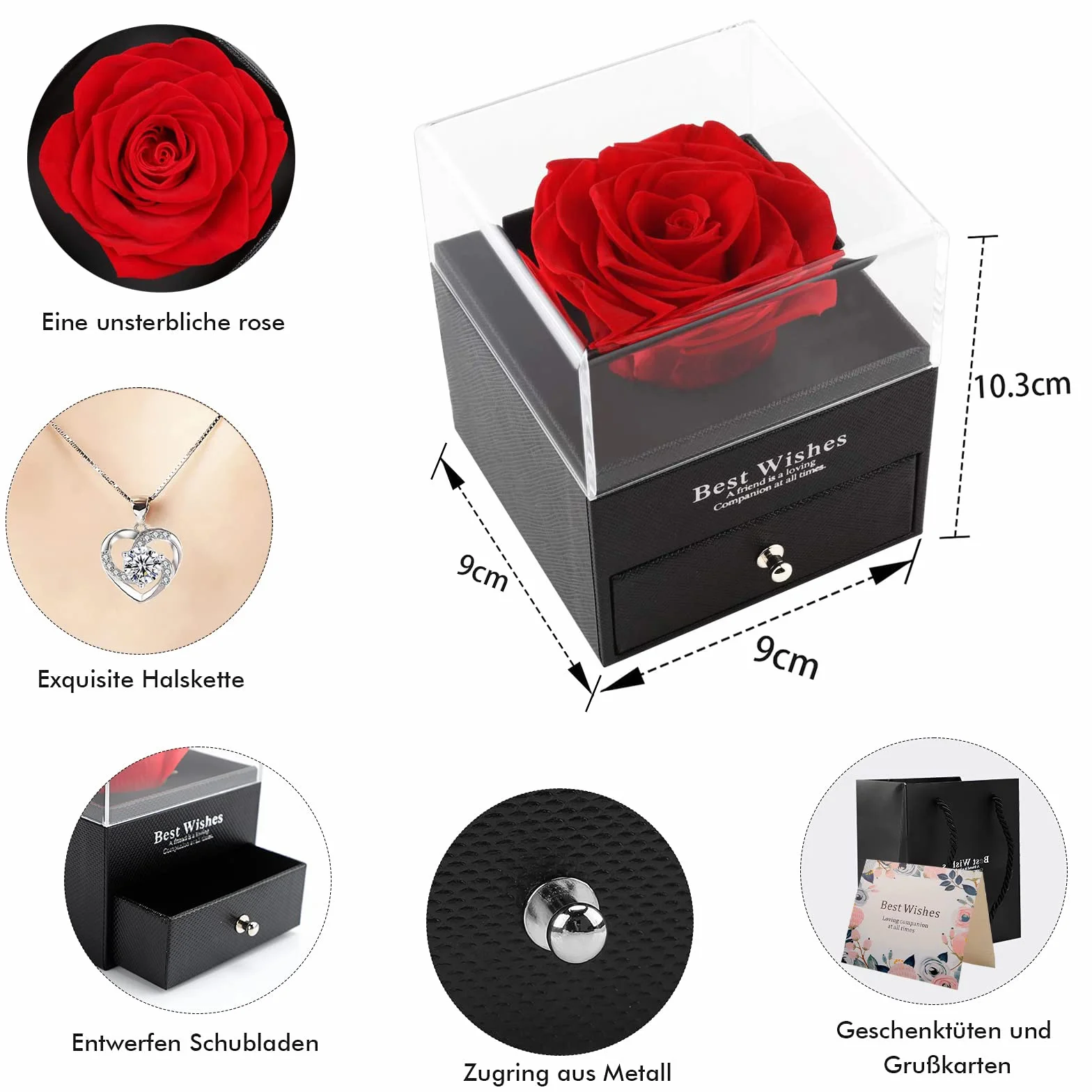 Rosa Eterna Confezione Regalo con Collana per Donna, San Valentino, Anniversario, Compleanno