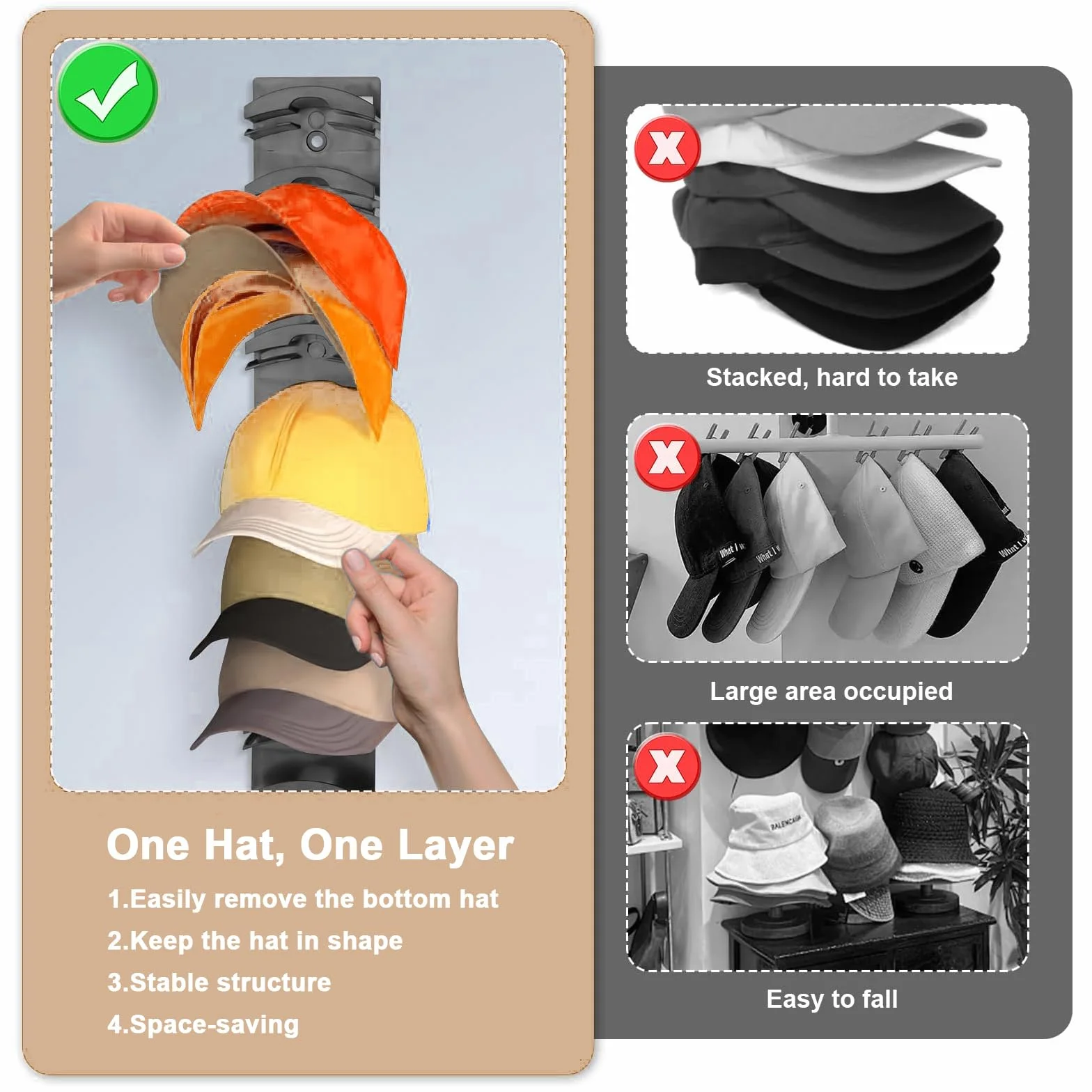 Porta Cappelli 2 Pezzi Appendiabiti da Parete per Cappelli con Adesivo Forte, Fino a 20 Cappelli per Armadio
