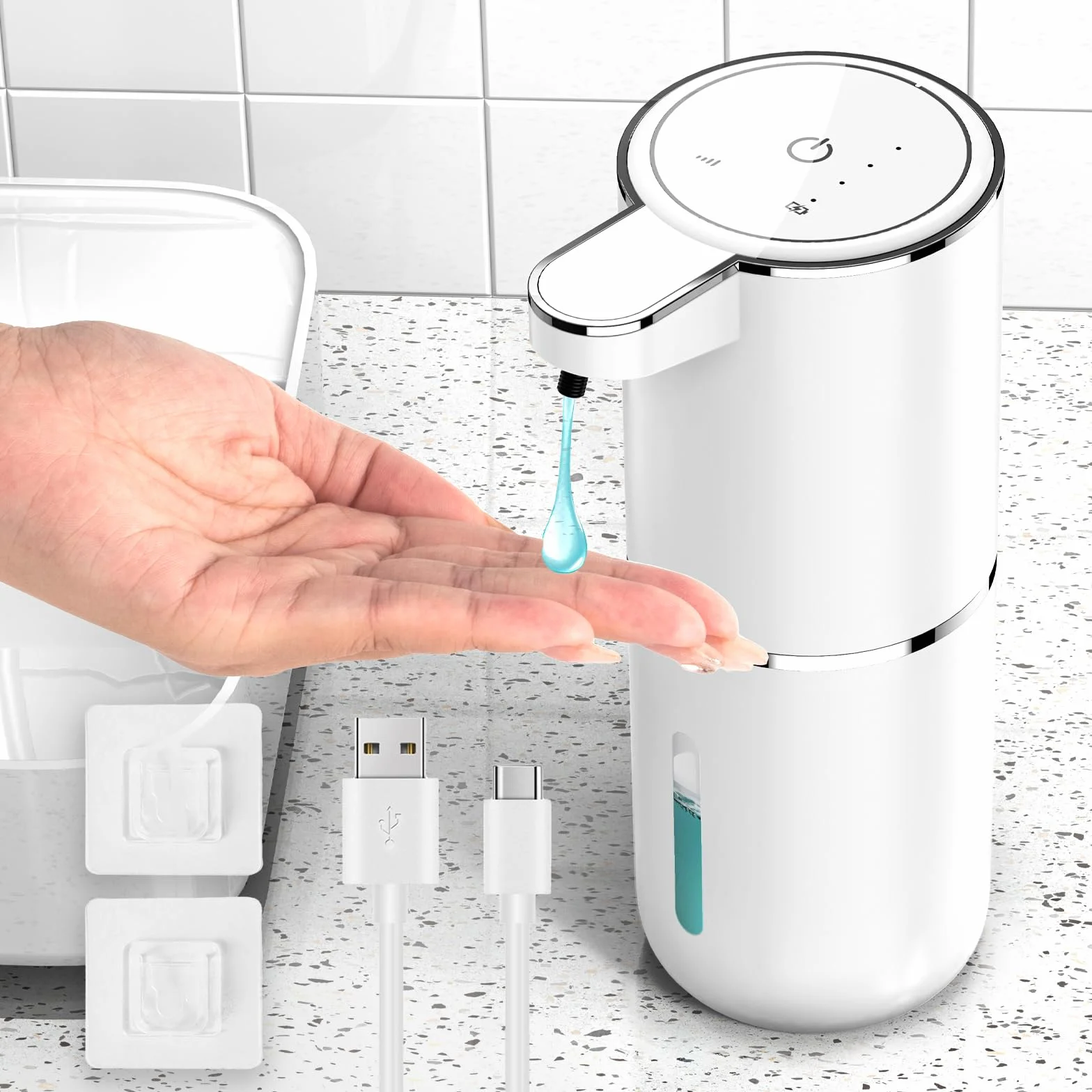 Dispenser Sapone Automatico, 380 ml Dispenser Sapone Bagno con Sensore di Movimento Infrarossi, Parete, Ricaricabile Tramite USB, Impermeabile IPX5, Adatto per Cucina, Bagno
