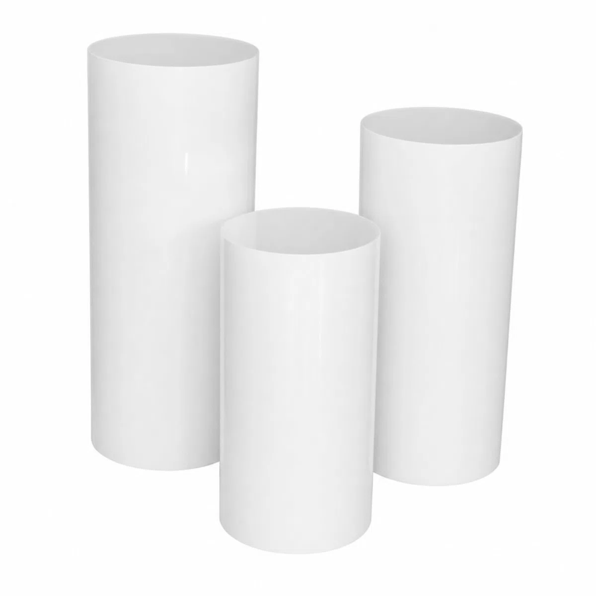 3 Pezzi Espositore Cilindrico Moderno | Bianco, Piedistalli a Cilindro, Impilabile, Piedistallo Espositivo, per Matrimoni, Fioristi