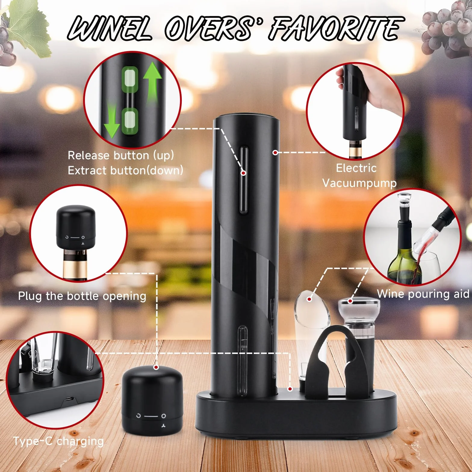 UCAMP Elettrico Cavatappi Apribottiglie per Vino 7 in 1 Set Regalo con Apriscatole Elettrico