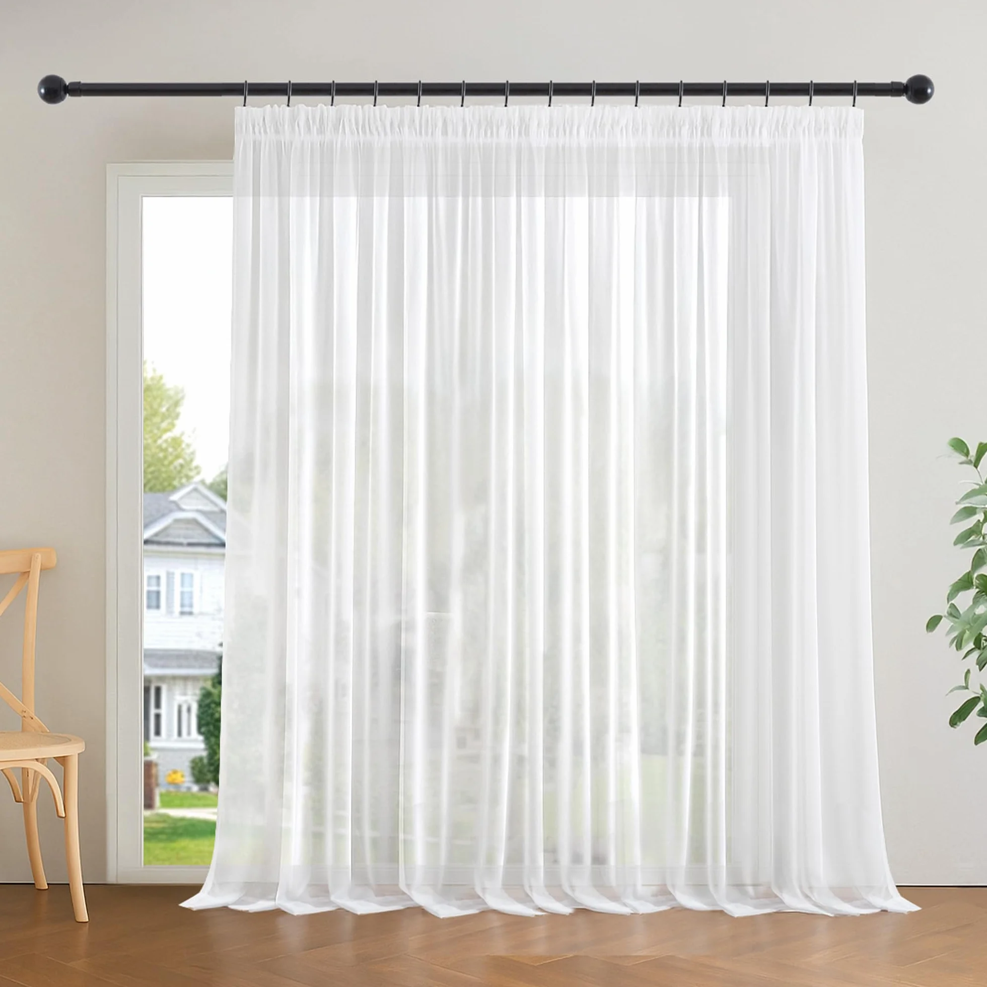 Deconovo Tende per Interni Trasparenti e Decorative con Nastro Arricciato – Set di 1 Tenda Voile Leggero e Moderno per Camera da Letto, Soggiorno, Finestre, 300x260 cm, Bianco