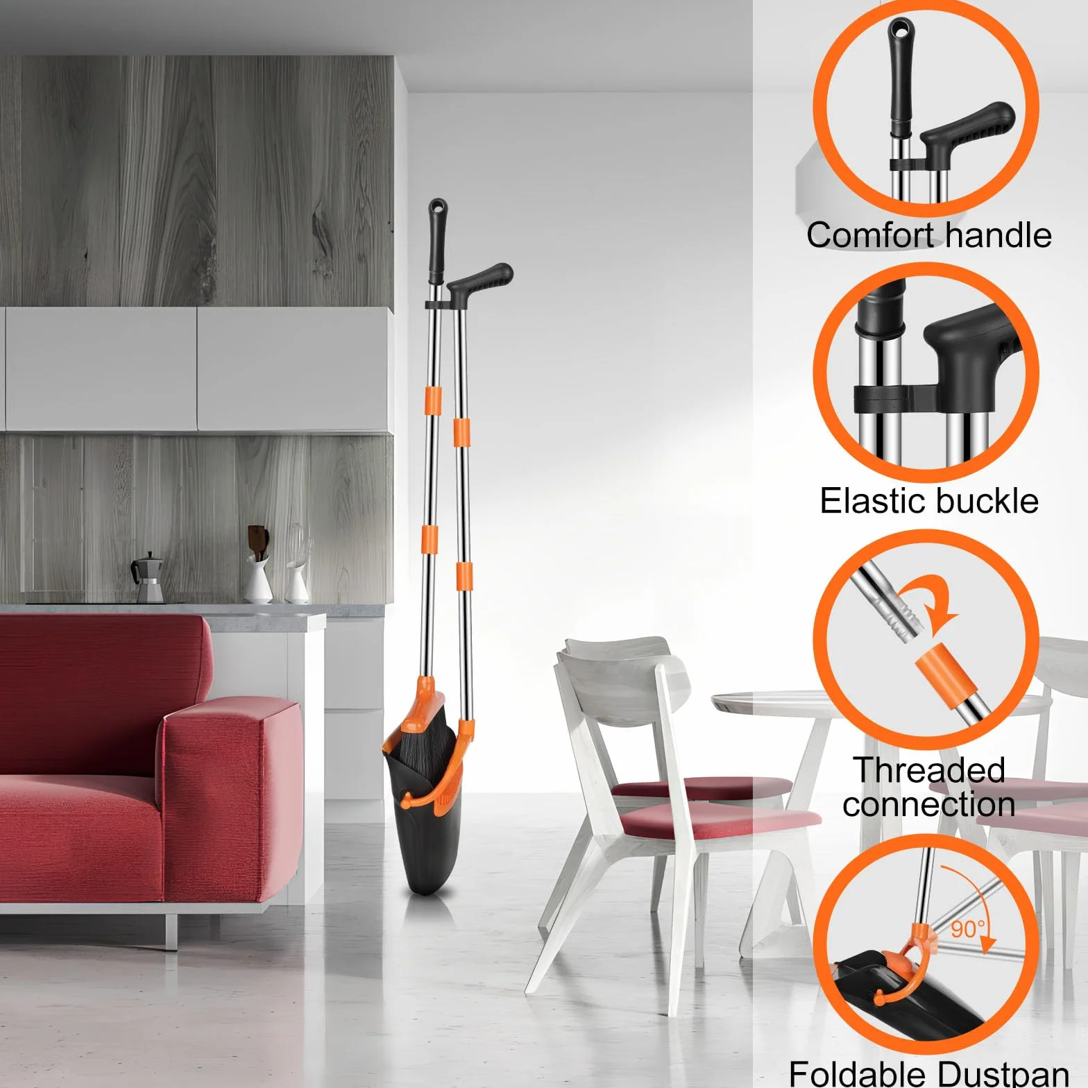 Set Scopa e Paletta Con Manico Lungo da 115 CM