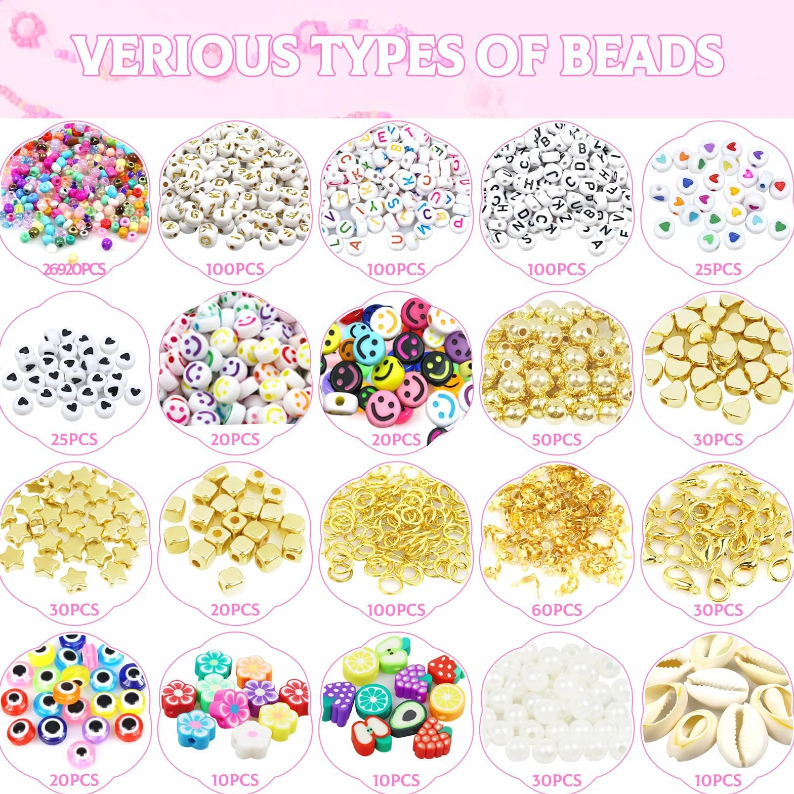 12000pcs 4mm Perline per Braccialetti, 96 Farben Kit Braccialetti con Lettere Perline, occhi malvagi，perline per bigiotteria fai da te, usato per DIY braccialetti, collane, cavigliere, ecc