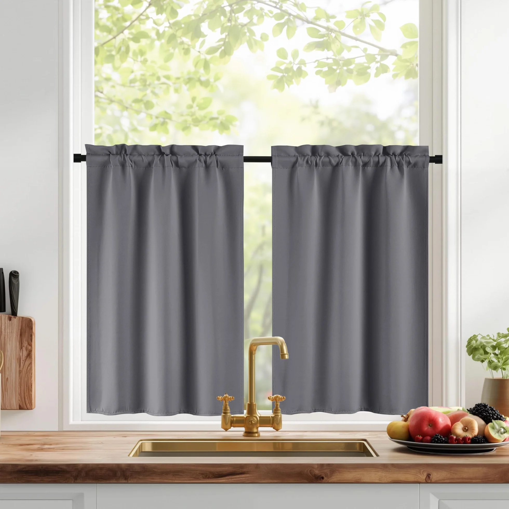 PONY DANCE Tende a Vetro per Finestra Tende Oscuranti per Cucina Corte Tendine Finestra a Vetro Blackout Curtains Termiche con Tasca 2 Pezzi 60x90 CM, Grigio