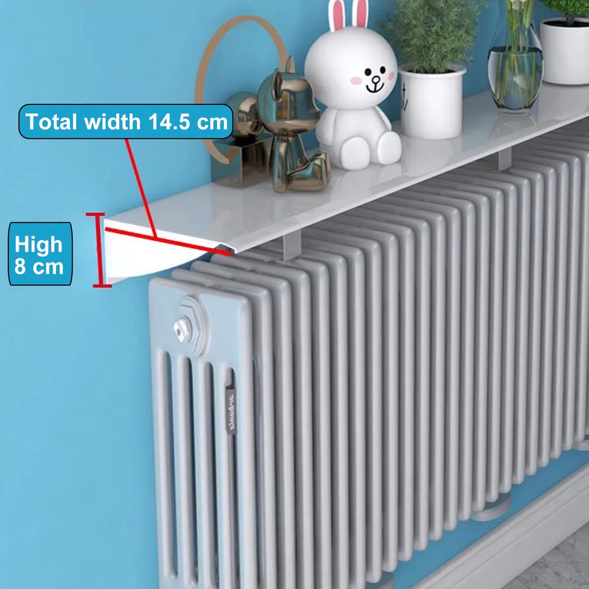 Ripiani galleggianti per radiatori in lega di alluminio sottile bianco copertura del riscaldatore 14,5 cm di larghezza 35 200 cm lunghezza regolabile senza foratura Capacità 20 kg 130 cm Dimensioni