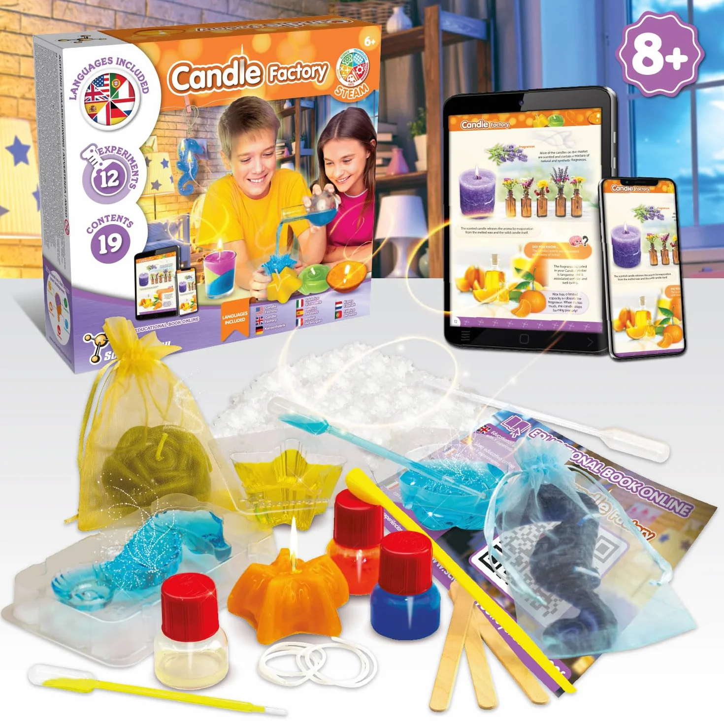 Science4you Laboratorio Candele per Bambini 6+ Anni - Kit Fai Da Te Candele Profumate e Colorate, 12 Esperimenti