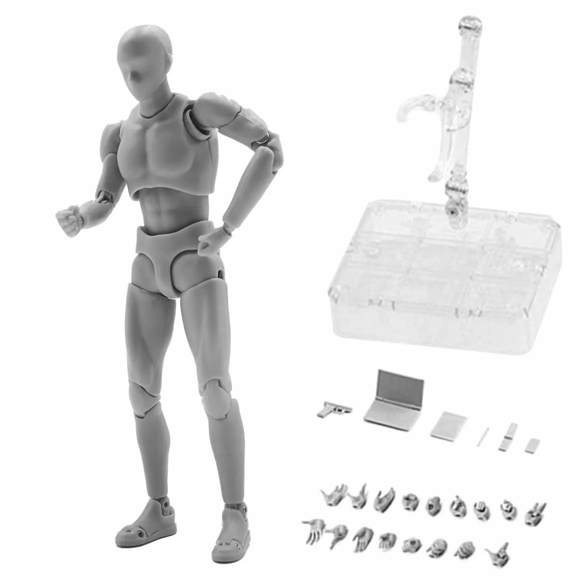 Riven Manichini flessibili in PVC per artisti modellino con piedistallo maschio grigio