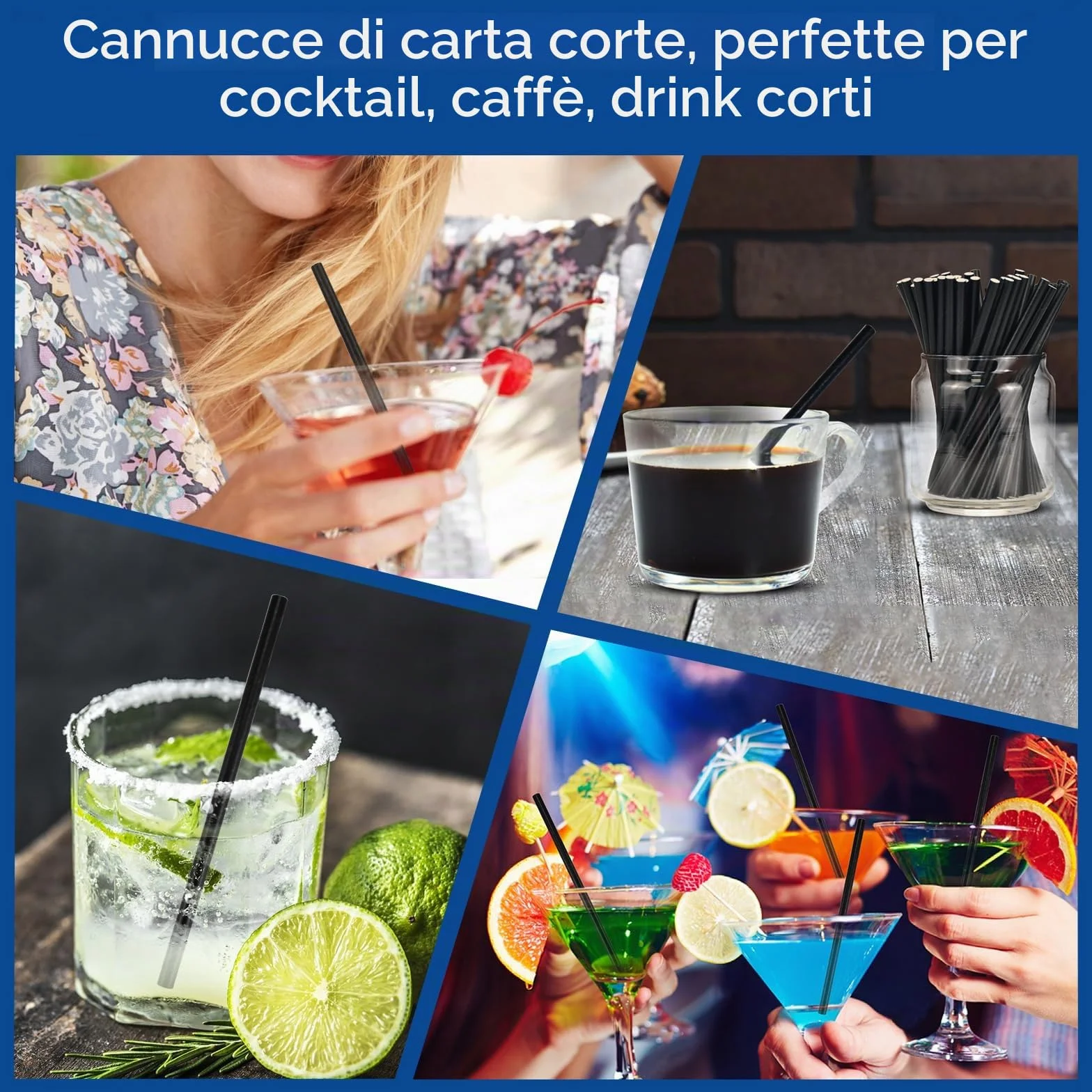 Confezione da 500 cannucce e bastoncini per cocktail ecologici in carta nera – 14,6 x 0,6 cm, per casa, bar e ristoranti