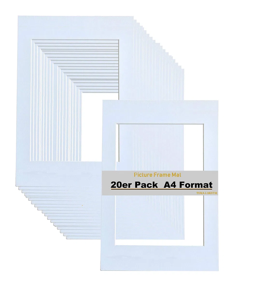 TUKA-i-AKUT 20x Passe-partout da A4 (per Foto da 20x30 cm), Senza Acidi e Resistente All'invecchiamento, Passepartout per Inquadrare Foto, Poster, Stampe d'arte, ecc. Bianco, TKD9100-A4-20x