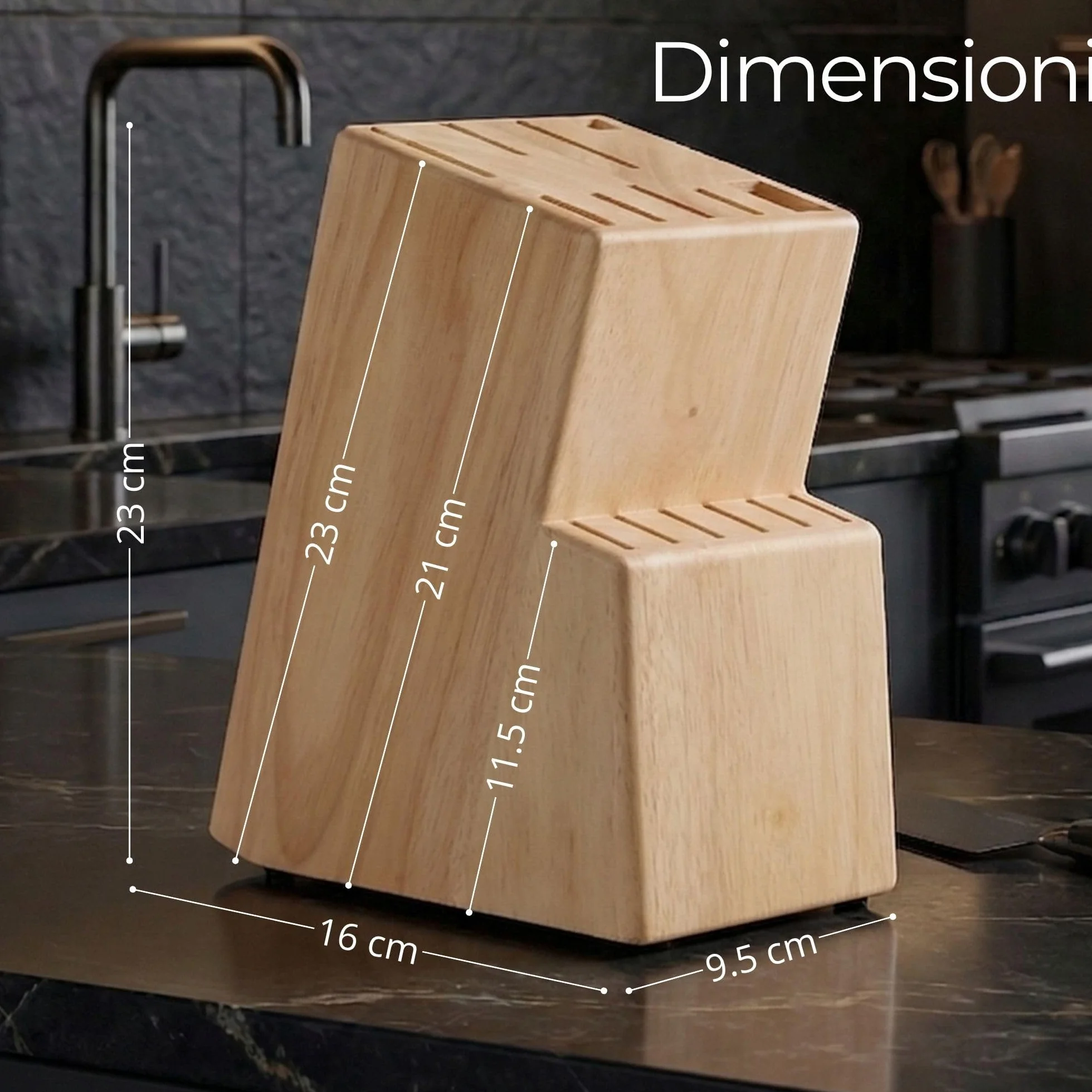Ceppo per coltelli da cucina universale 15 pezzi. Porta coltelli da cucina realizzato in legno massiccio. Supporto per i coltelli robusto ed elegante. Portacoltelli da cuccina (Quercia)