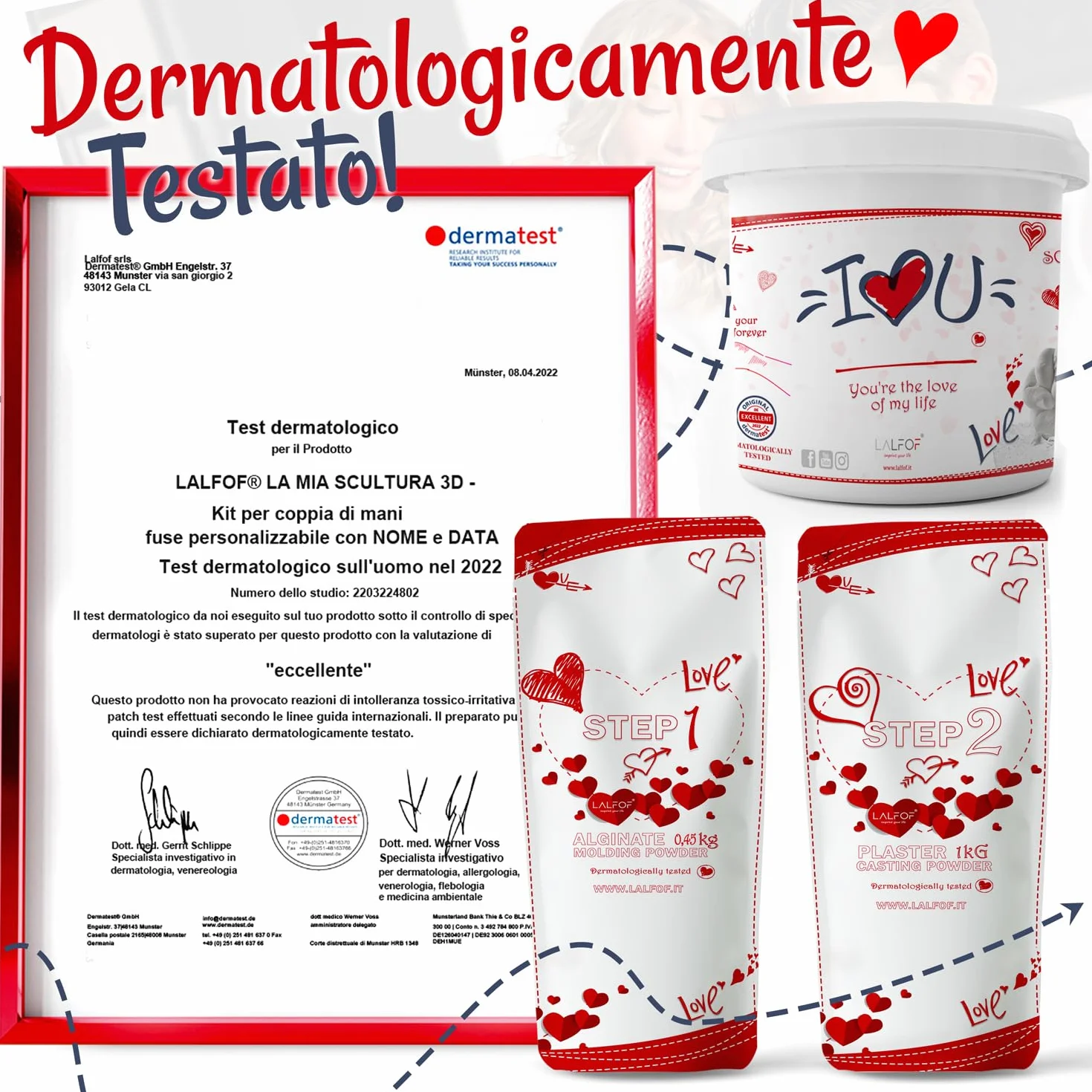 Calco Mani Coppia con Nomi Regalo Anniversario Coppia Gesso Dermatologicamente Testato