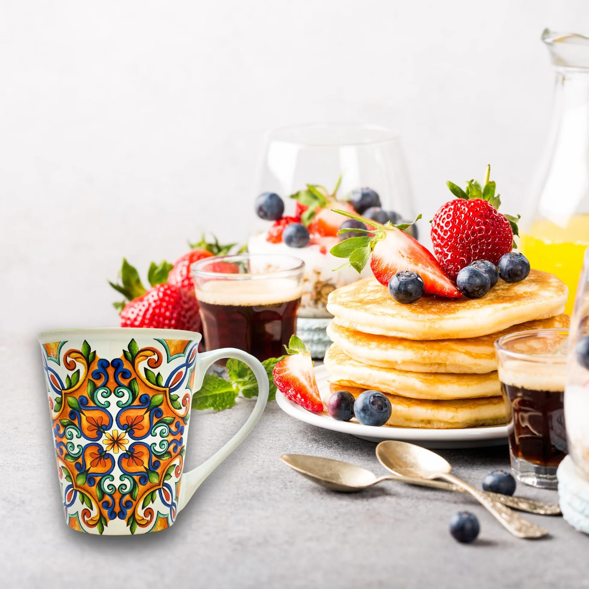 NAMAI Set 4 Tazze Colazione 300 ml Porcellana Lavastoviglie Microonde Design Unico Idea Regalo