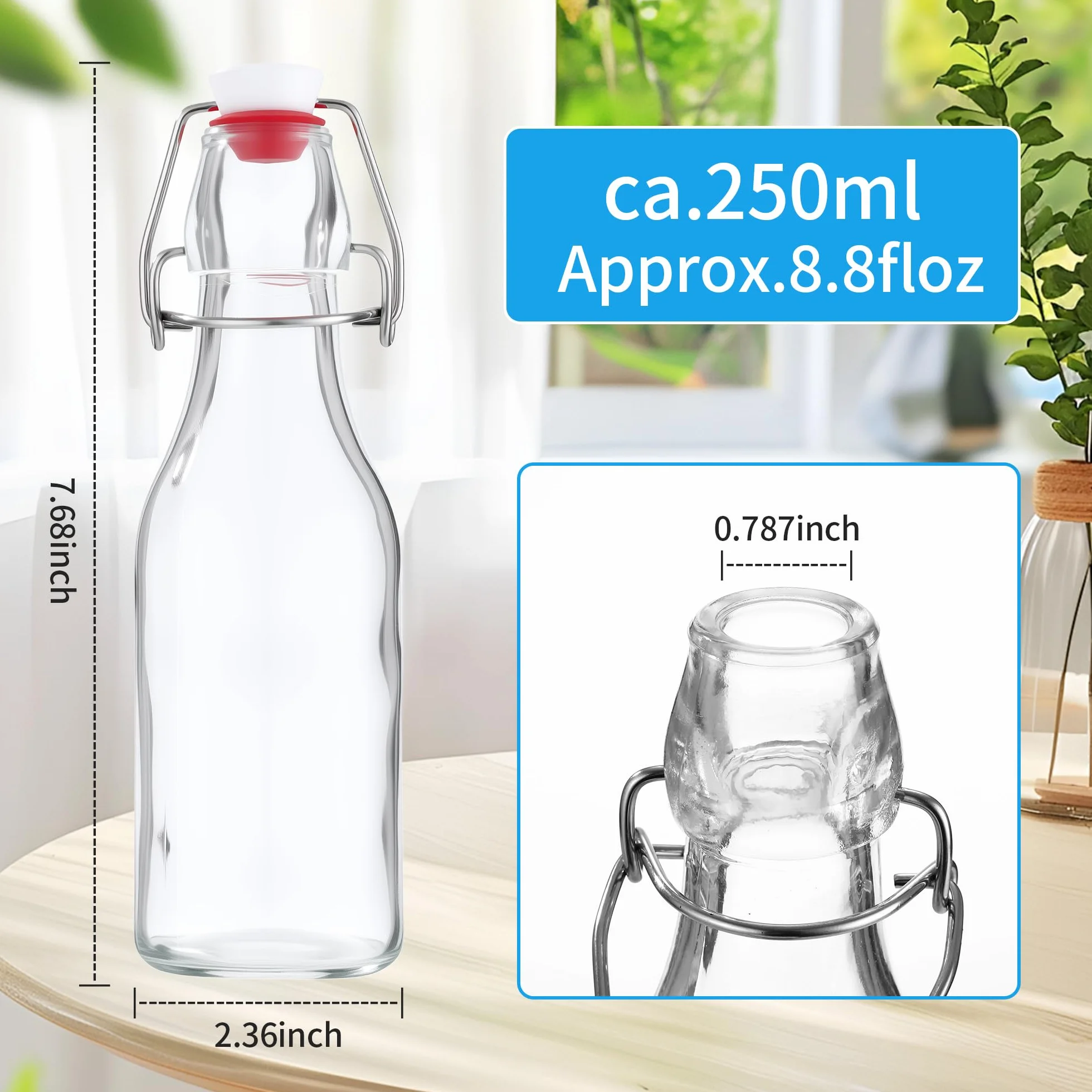 Bottiglie in Vetro da 250ml con Tappo Ermetico Set da 10 Riutilizzabili per Birra Olio Succhi