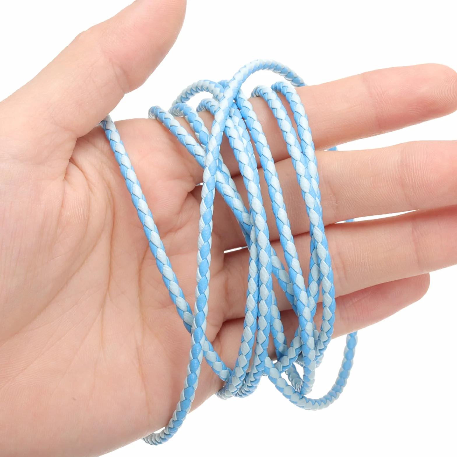 QUARKZMAN Cordoni in Pelle Intrecciata 3mm 1 Yard Blu Chiaro/Blu Scuro per Gioielli Fai da Te