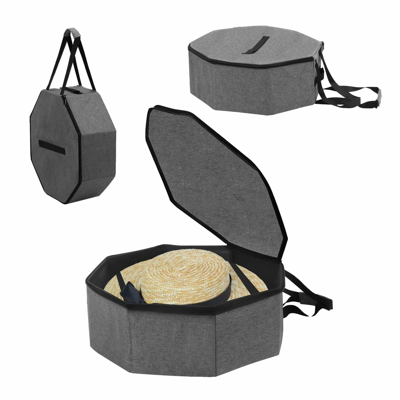 Scatola per Cappelli Rotonda, Portaoggetti per Cappelliera, Cappelliera Rotonda con Coperchio, Pieghevole, 42,9 x 18 cm, con Manico di Trasporto, Adatto a Cappelli da 16 Pollici e Meno