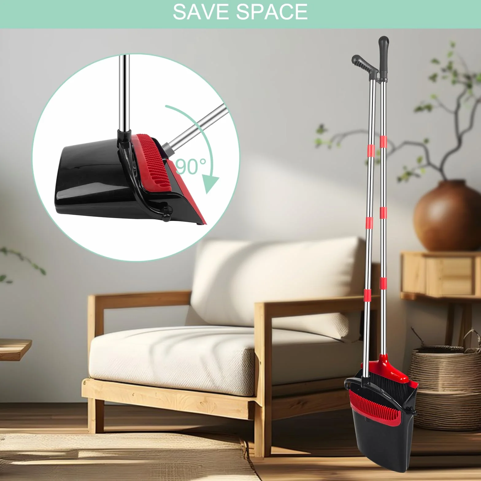 Set di scope e paletta, con pettine, spazzatrice verticale e paletta combo, set classico, paletta pieghevole, per tenda, casa, ufficio, lobby, terrazza