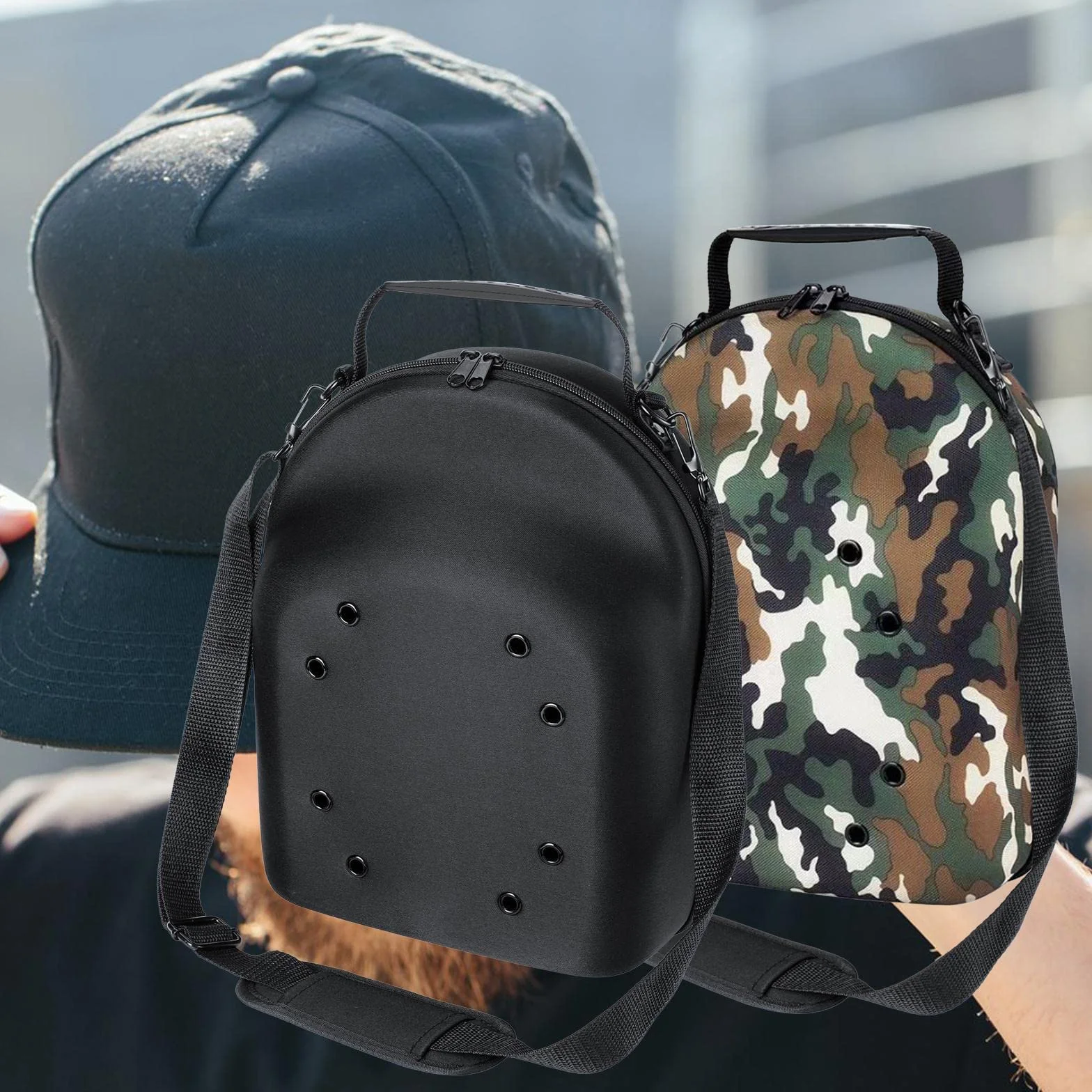 F Fityle Custodia per cappelli, organizer per cappelli rigidi, custodia per zaino, borsa per cappelli da baseball, con manico, custodia da viaggio per, Nero
