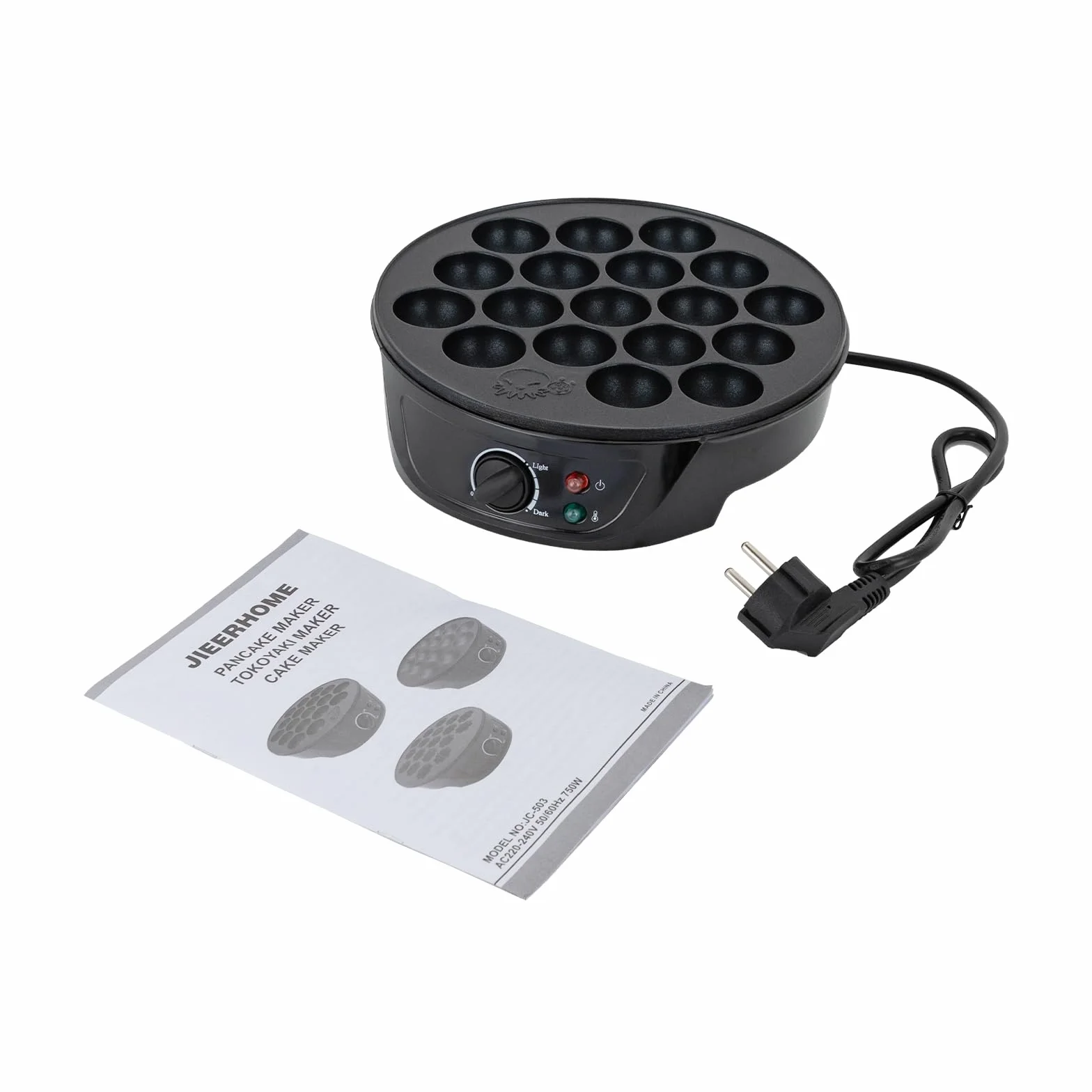 750W Takoyaki Maker Elettrico 18 Fori Antiaderente Nero Bistecchiera Poffertjes
