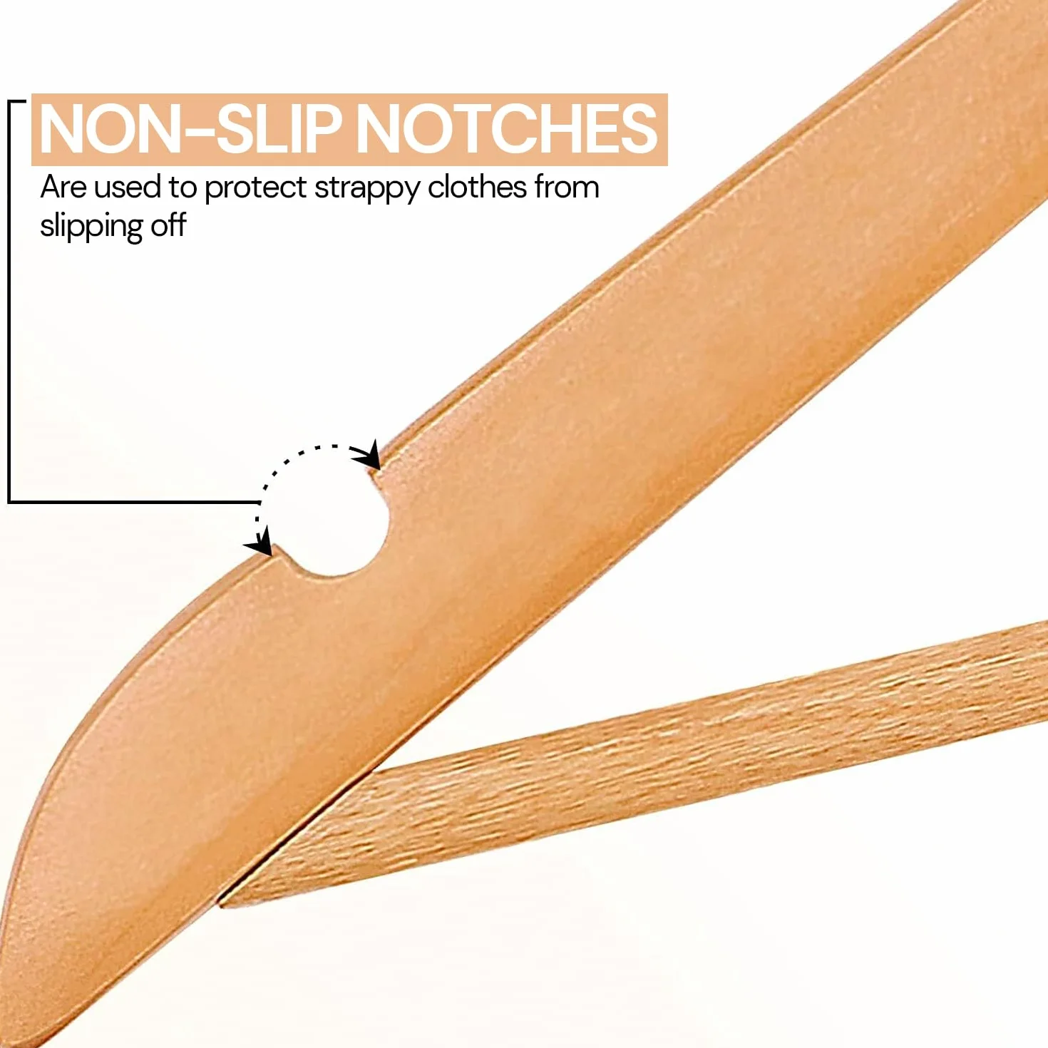 Grucce Legno con Scanalature su Spalle, Gancio Girevole 360°, Barra Portapantaloni Antiscivolo, Confezione da 20
