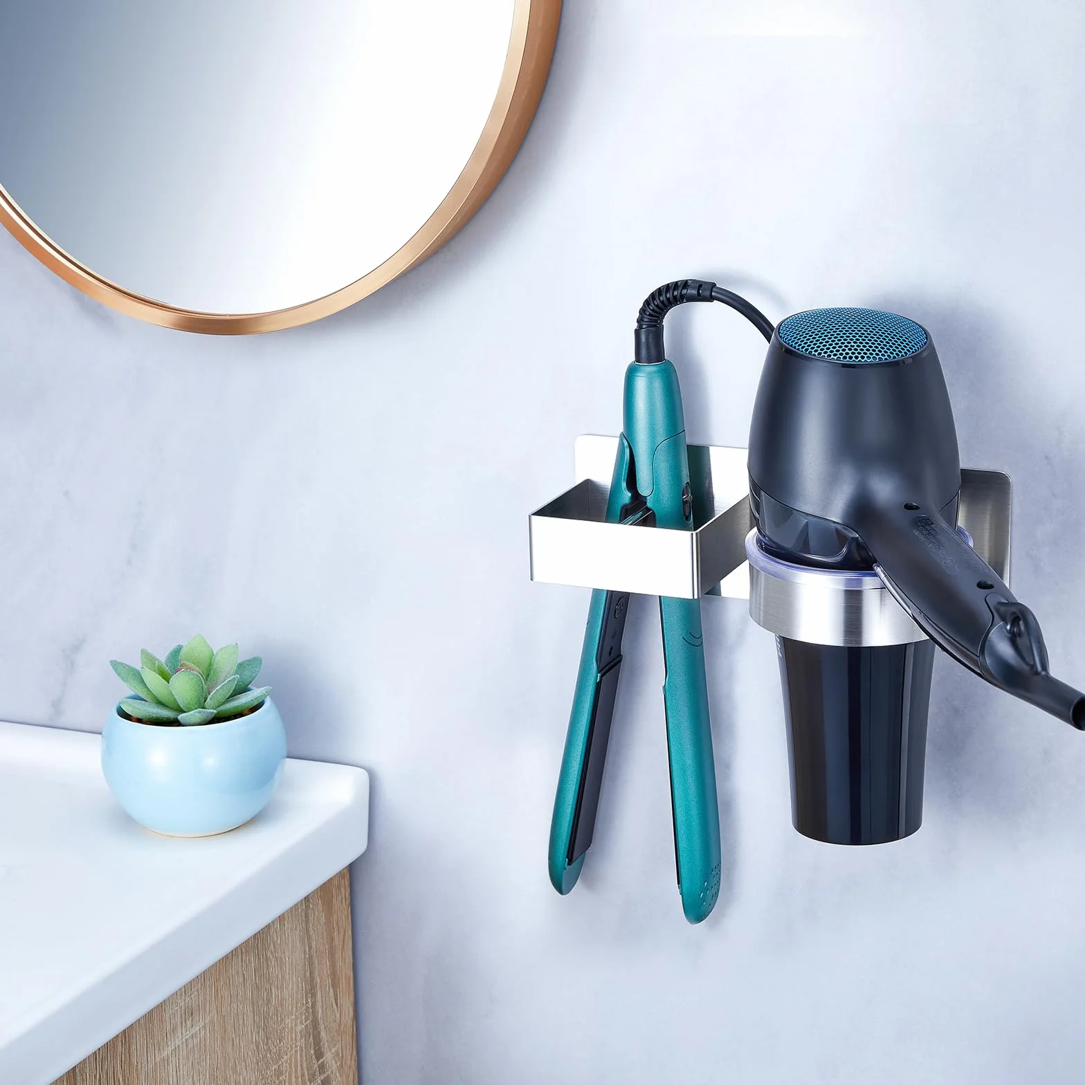 YYBO Porta phon e Piastra, Porta Piastra per Capelli, Porta Phone Bagno da Muro, Porta asciugacapelli da Parete Autoadesivo, Supporto per asciugacapelli per Camere da Letto e Barbiere