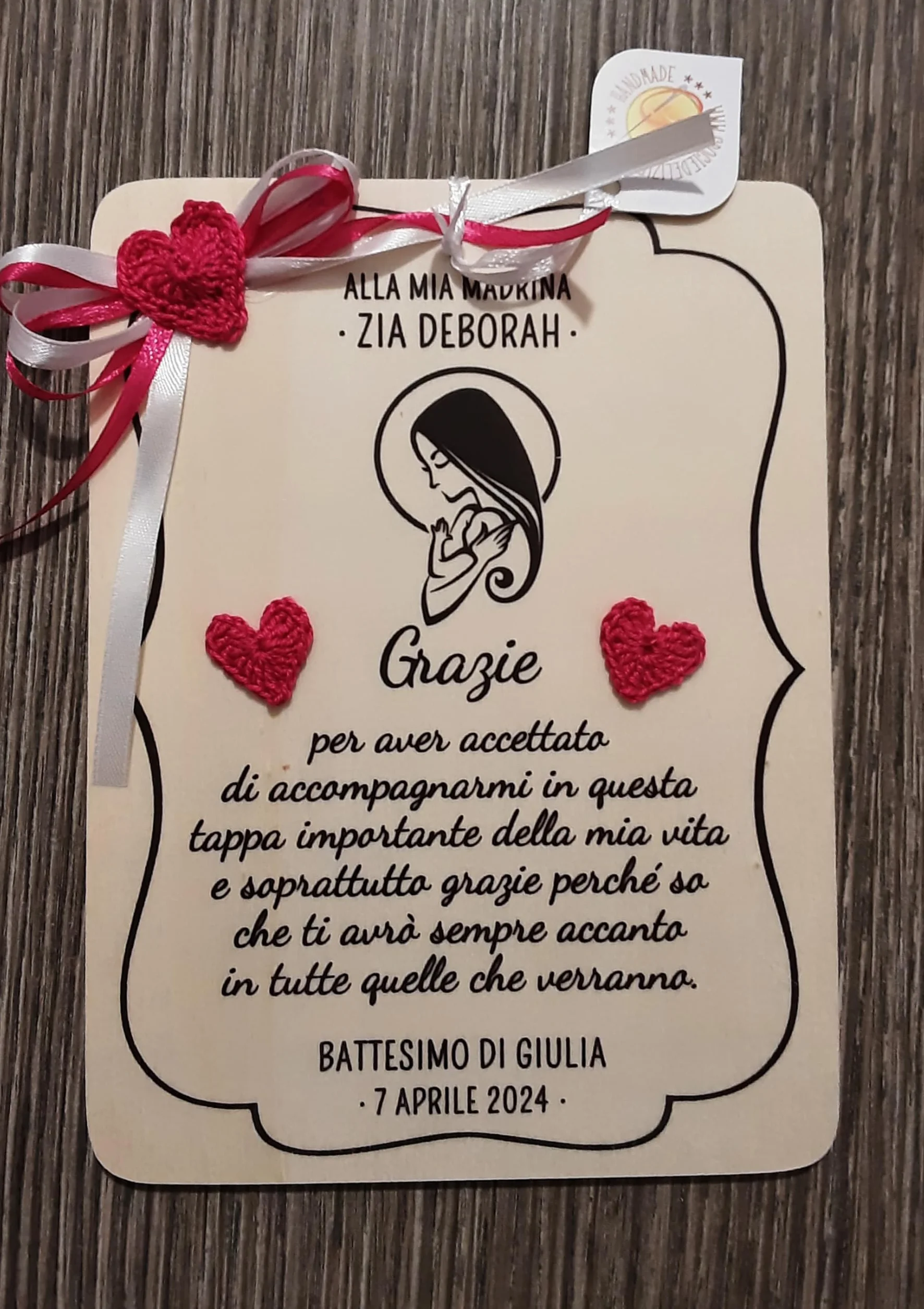 Targa targhetta ricordo per madrina padrino battesimo cresima idea regalo personalizzata nome e data con scatola regalo