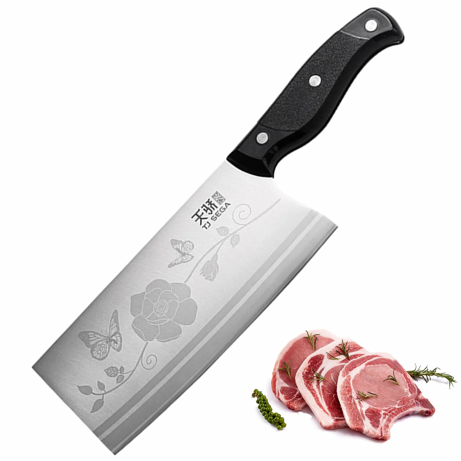 TJ POP Mannaia Coltello da Chef Cinese 18cm Professionale Full Tang Lama Acciaio 30Cr13 2mm