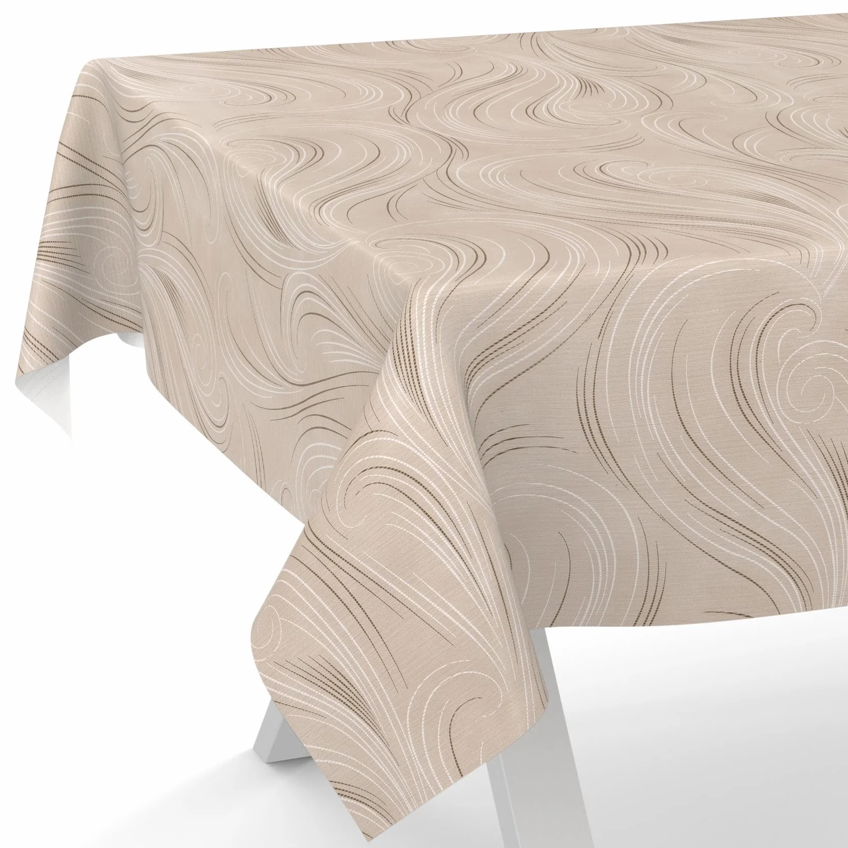 ANRO Tovaglia cerata, lavabile, motivo astratto, colore beige, 160 x 140 cm, bordo tagliato
