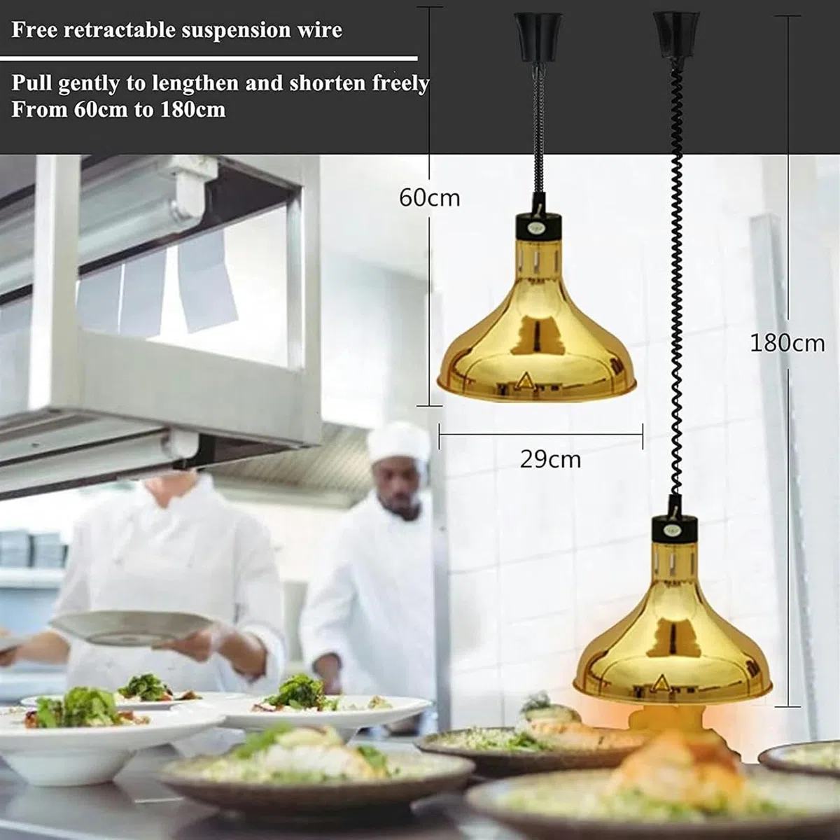 Lampada di Calore Alimentare 290 Mm Lampada del Riscaldatore Alimentare Lampada Alimentare di Cibo con Lampada Lampada Altezze A Ciondolo del Ristorante ~/
