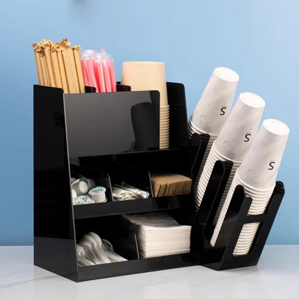 Set di organizer per stazioni da caffè, organizer per bancone, tazze usa e getta e porta coperchio per ufficio, salotto, sala ricevimenti