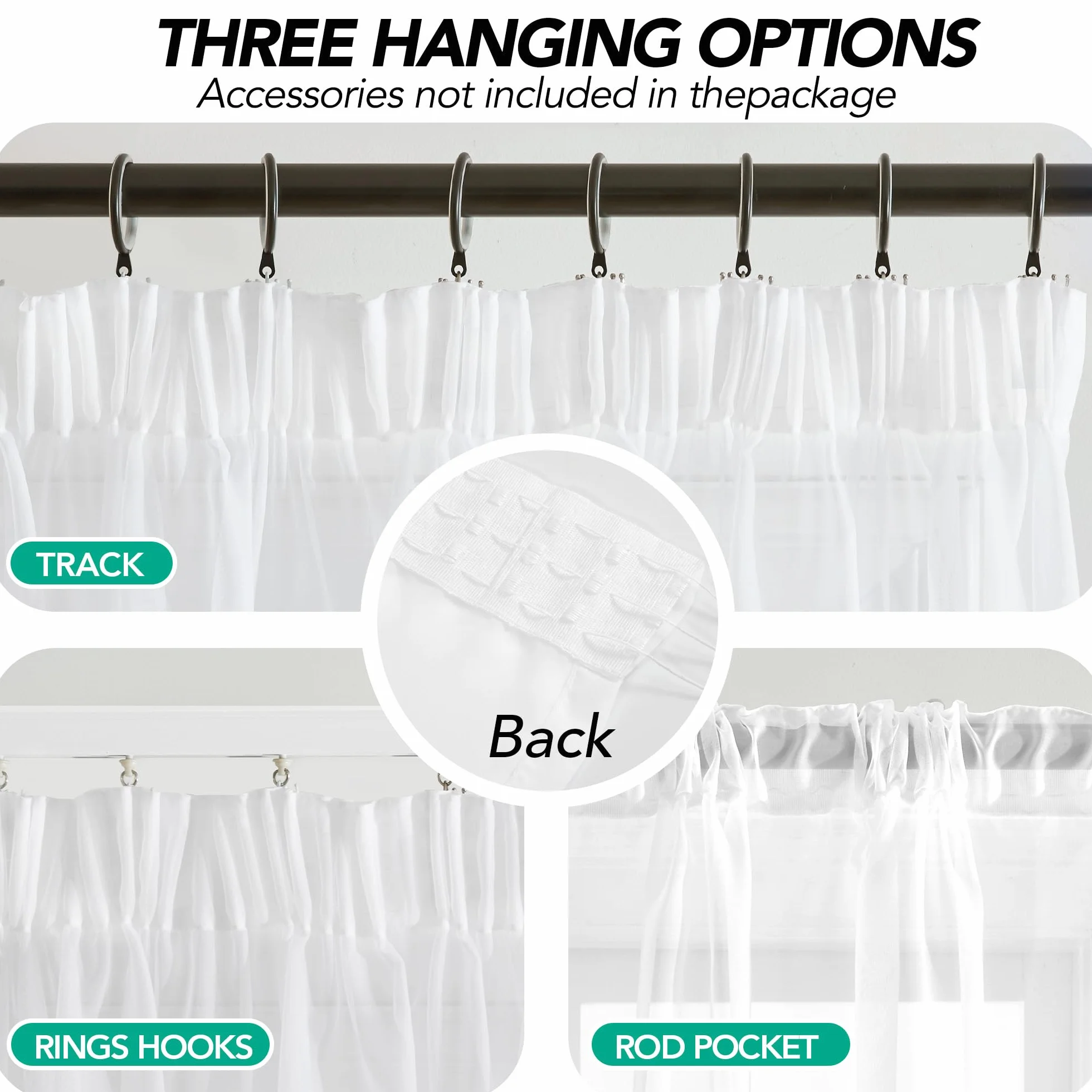 Deconovo Tende per Interni Trasparenti e Decorative con Nastro Arricciato – Set di 1 Tenda Voile Leggero e Moderno per Camera da Letto, Soggiorno, Finestre, 300x260 cm, Bianco