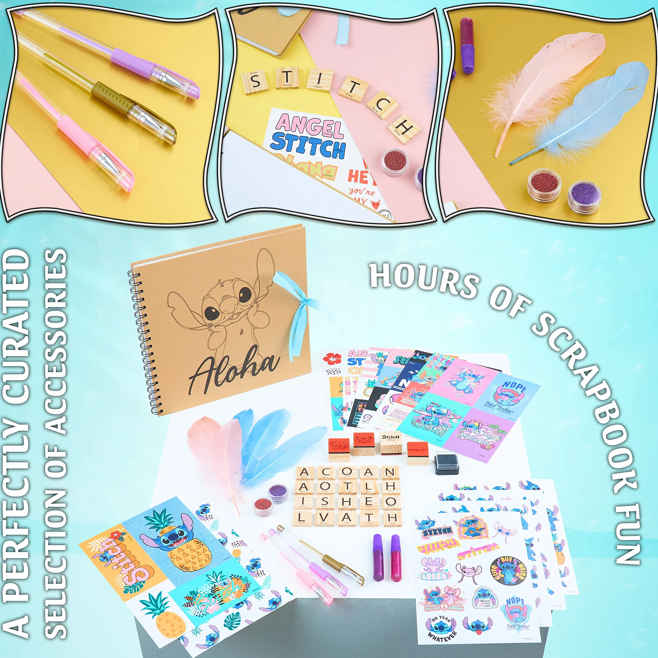 Disney Stitch Scrapbooking Kit, Album Fotografico Fai da Te Bambina Ragazza con 50 Accessori, Cancelleria, Stickers