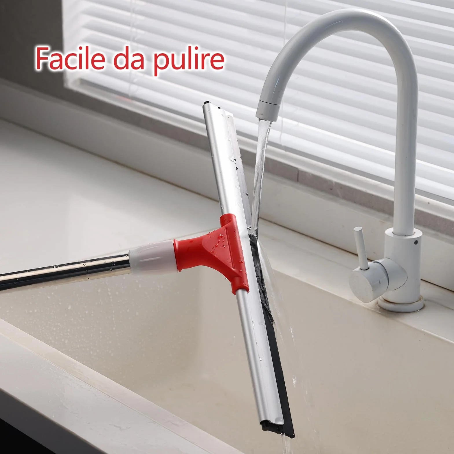 Mitclear 43cm Tergipavimento Pavimenti con Manico di Prolunga(147cm), Tergipavimenti in gomma per impieghi gravosi, Tergipavimento Spingiacqua con Spazzola per Garage, Doccia, Bagno, Patio, Giardino
