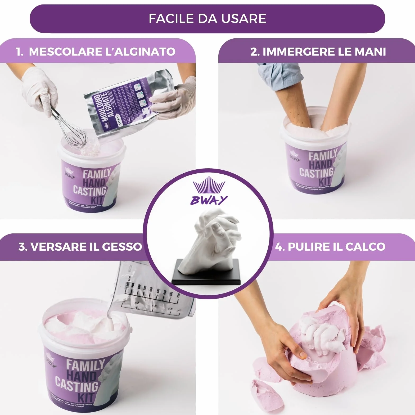 BWAY Calco Mani Coppia Gesso Stampi Alginato Regali Natale Originali Coppie Fidanzati Famiglie San Valentino Anniversari