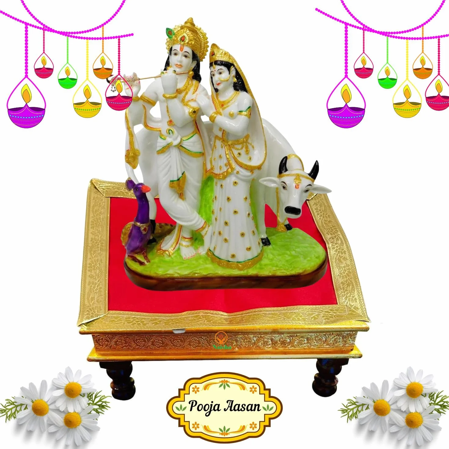 NAISHA Red Pooja Aasan Mat Set di 2 38,1 x 38,1 cm Velvet Puja Cloth Mandir Decorazioni