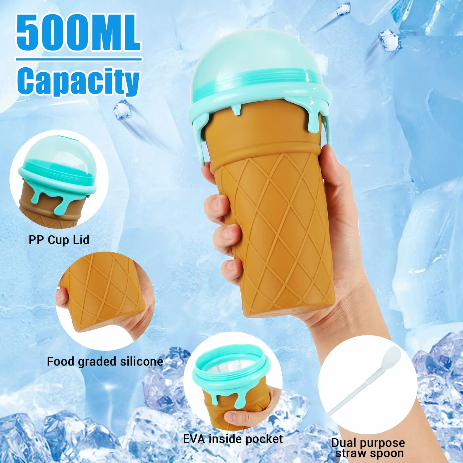 Slushy Maker Cup 500ml Silicone DIY Homemade Ice Cream Shake