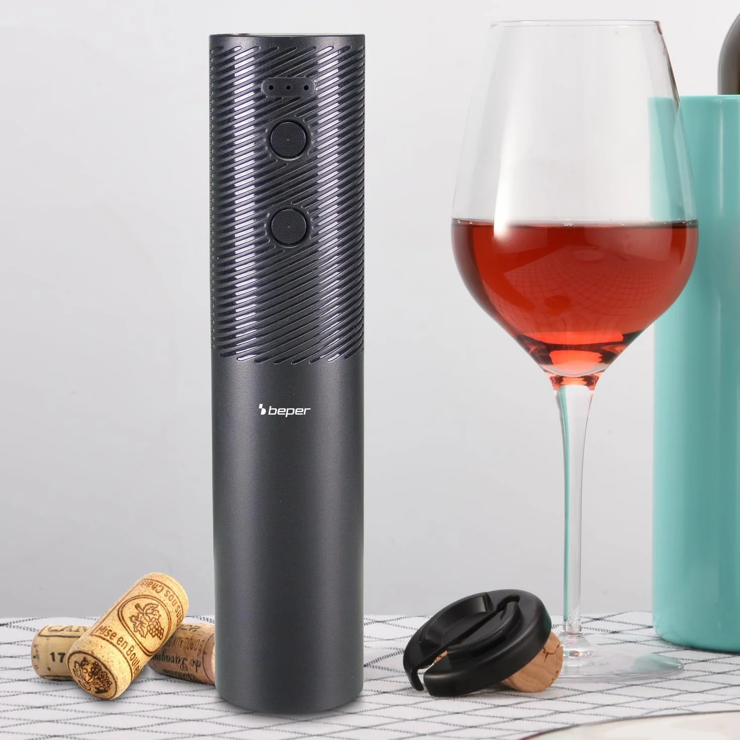BEPER P102ACP103 Cavatappi Elettrico Ricaricabile USB, Apribottiglie Vino, Taglia Capsule