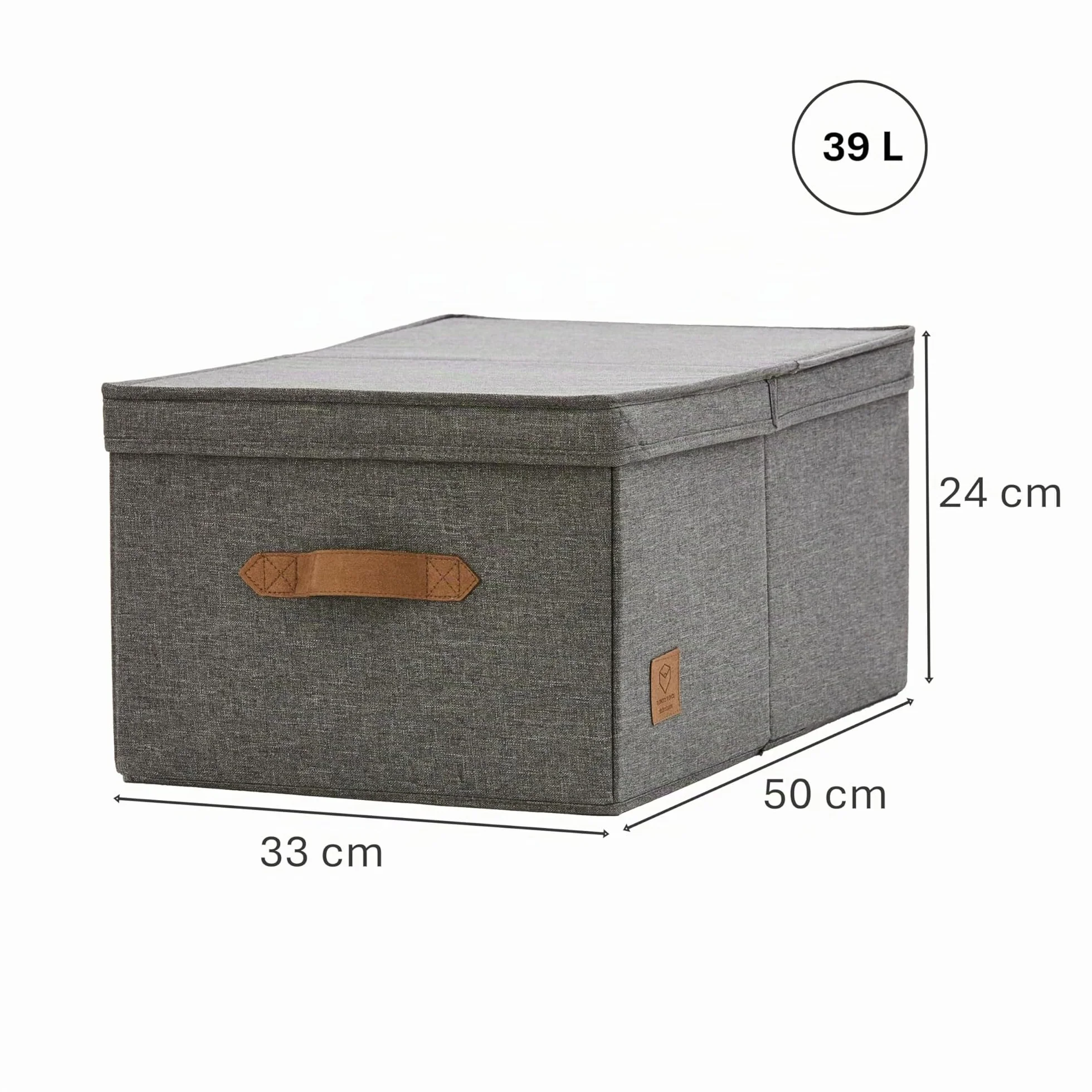LOVE IT STORE IT Premium Scatola Portaoggetti con Coperchio - Scatole Tessuto di Lino - Rinforzata con Legno - Contenitore Grande Grigio 33x50x24 cm