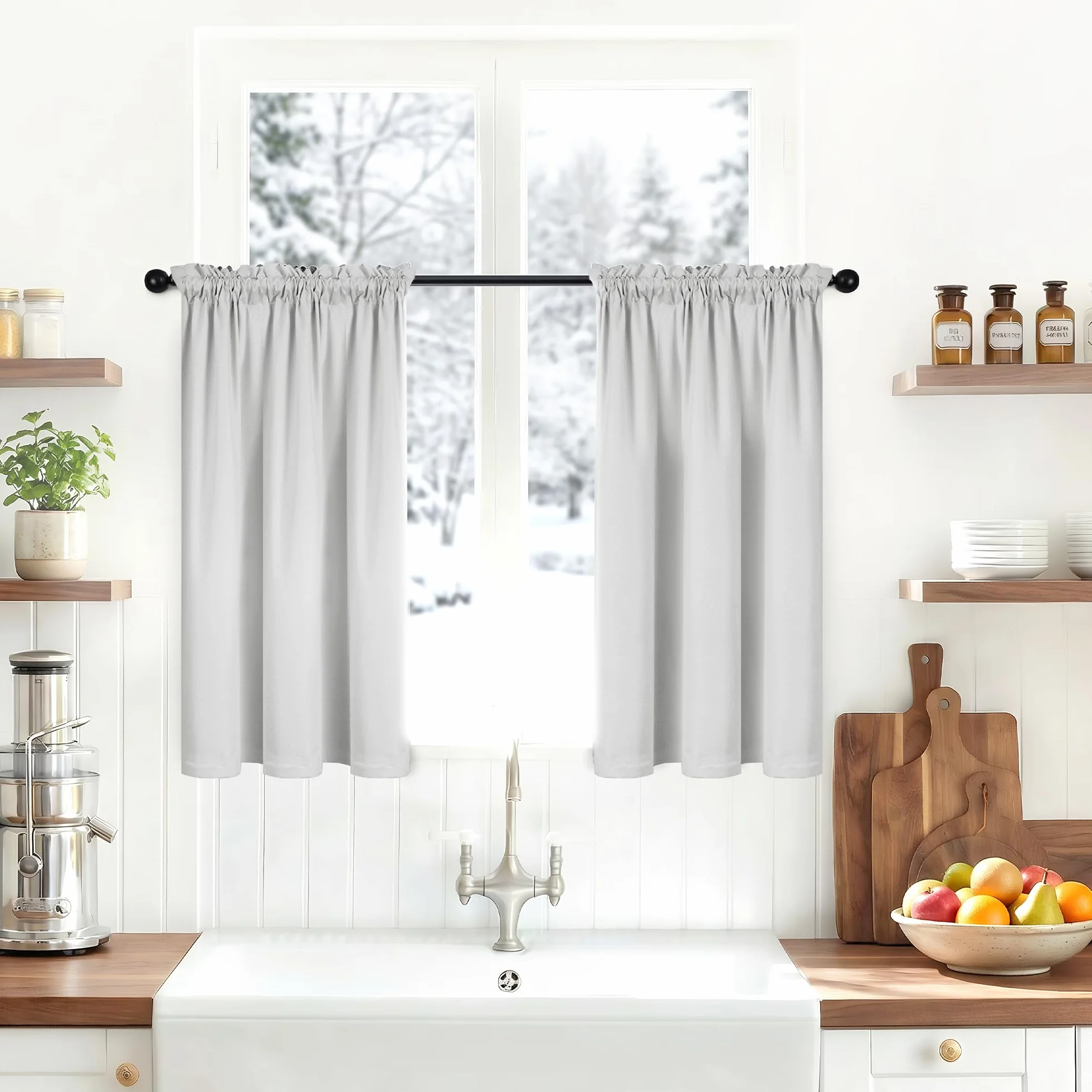Deconovo Tende Oscuranti 100% Tasca per Asta Set 2 Pannelli 70x150 cm Bianco Sporco per Interni