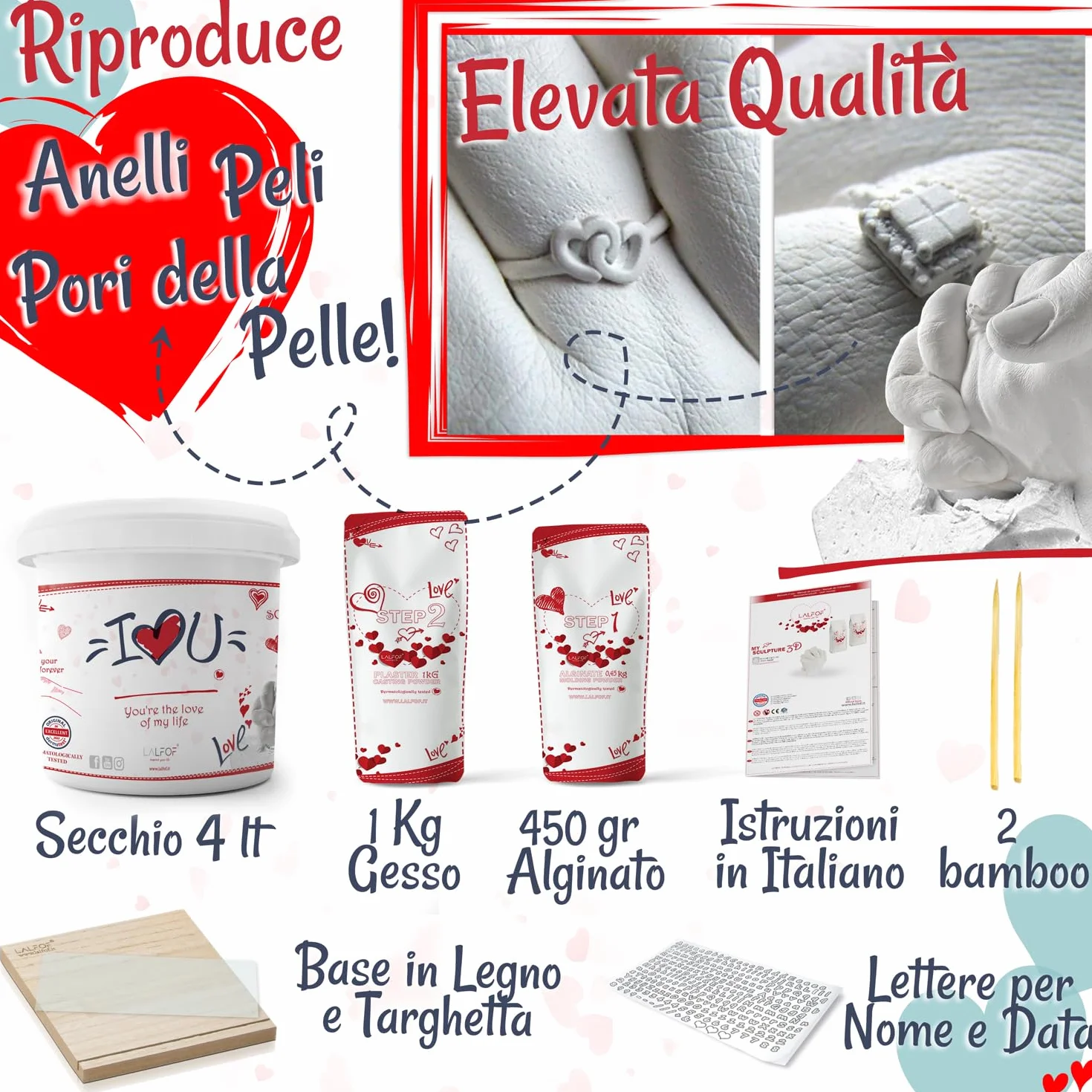Calco Mani Coppia con Nomi Regalo Anniversario Coppia Gesso Dermatologicamente Testato