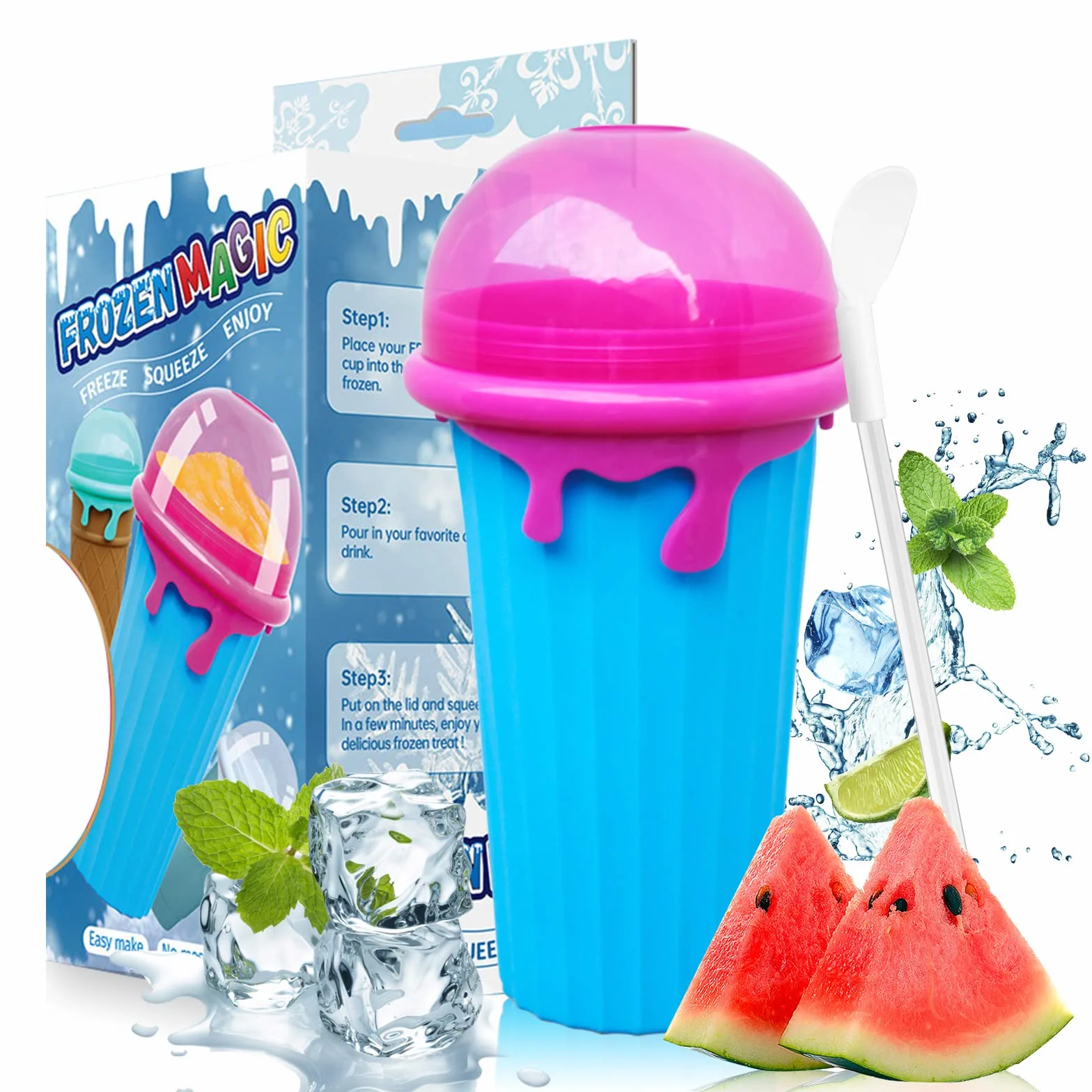 Glovios 500ML Slushy Maker Mug z Silikonu, Szybko Mrożący Kubek na Slush, DIY Koktajle Mleczne Lody