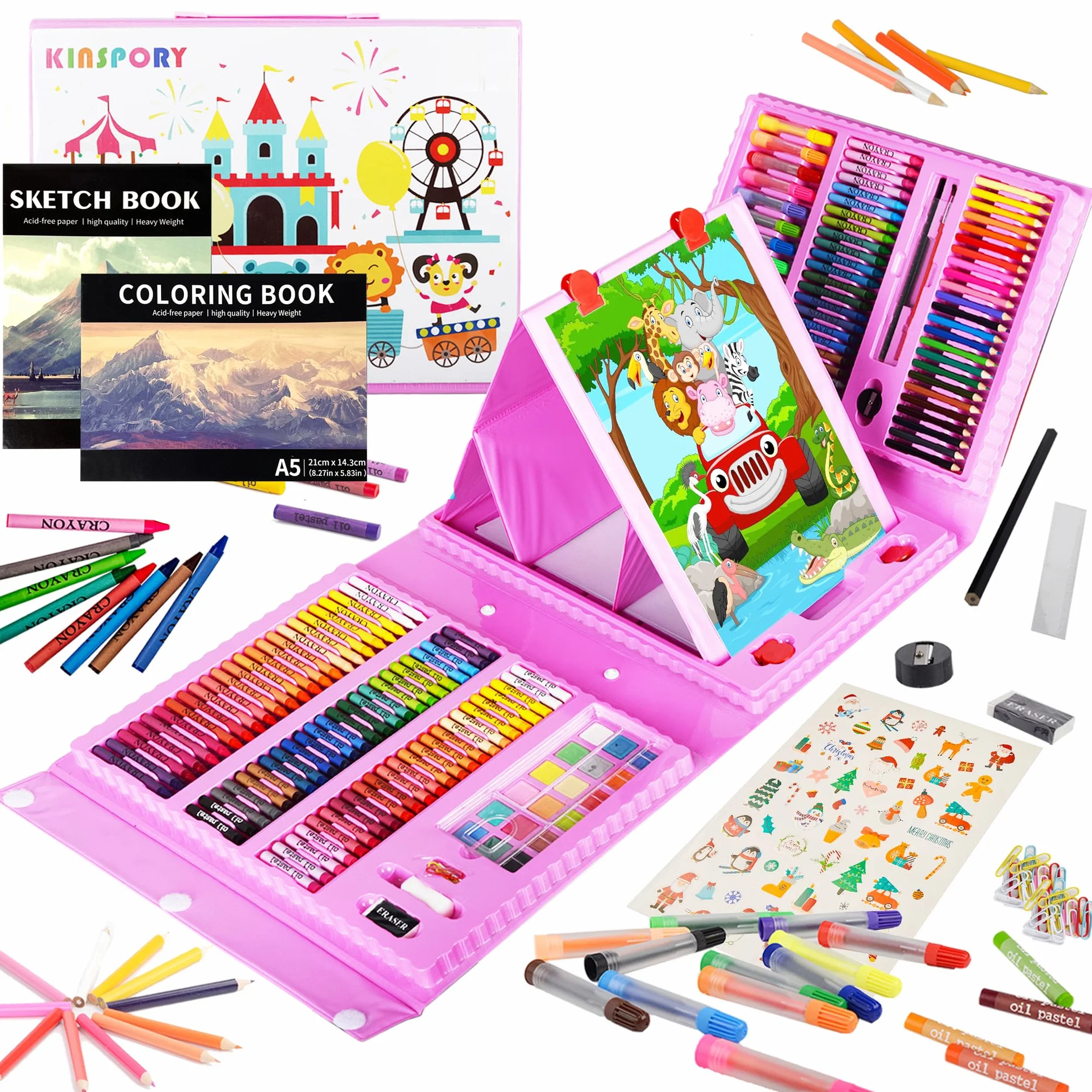 KINSPORY 290 pezzi valigetta colori bambina, pittura valigetta per bambini, Set per disegno, kit disegno acquarellabili bambini