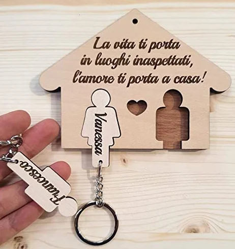 Casetta appendichiavi/portachiavi da parete sagome coppia fidanzati - personalizzato - San Valentino - idee idea regalo legno personalizzato