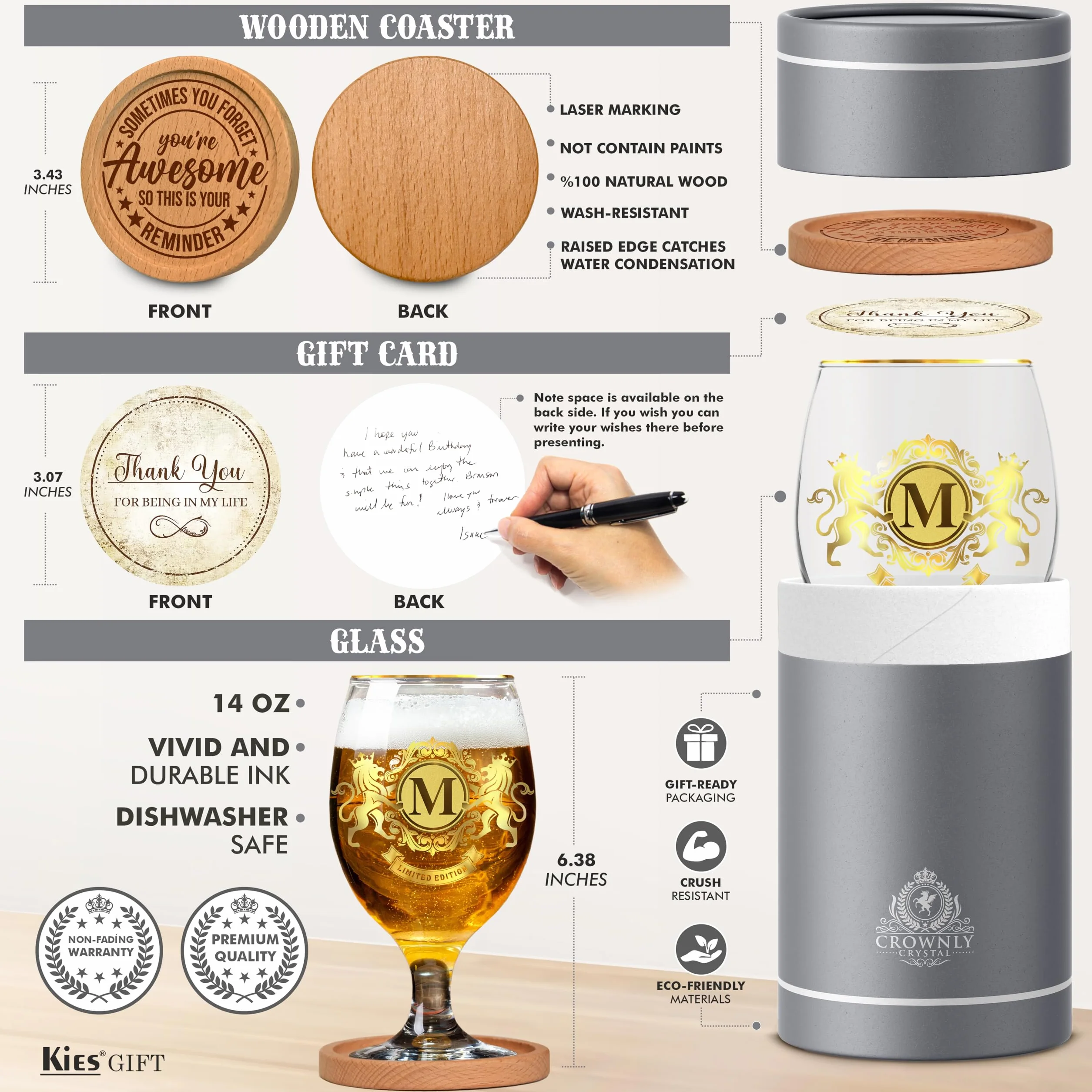 CROWNLY CRYSTAL Bicchieri da birra personalizzati, set (M)