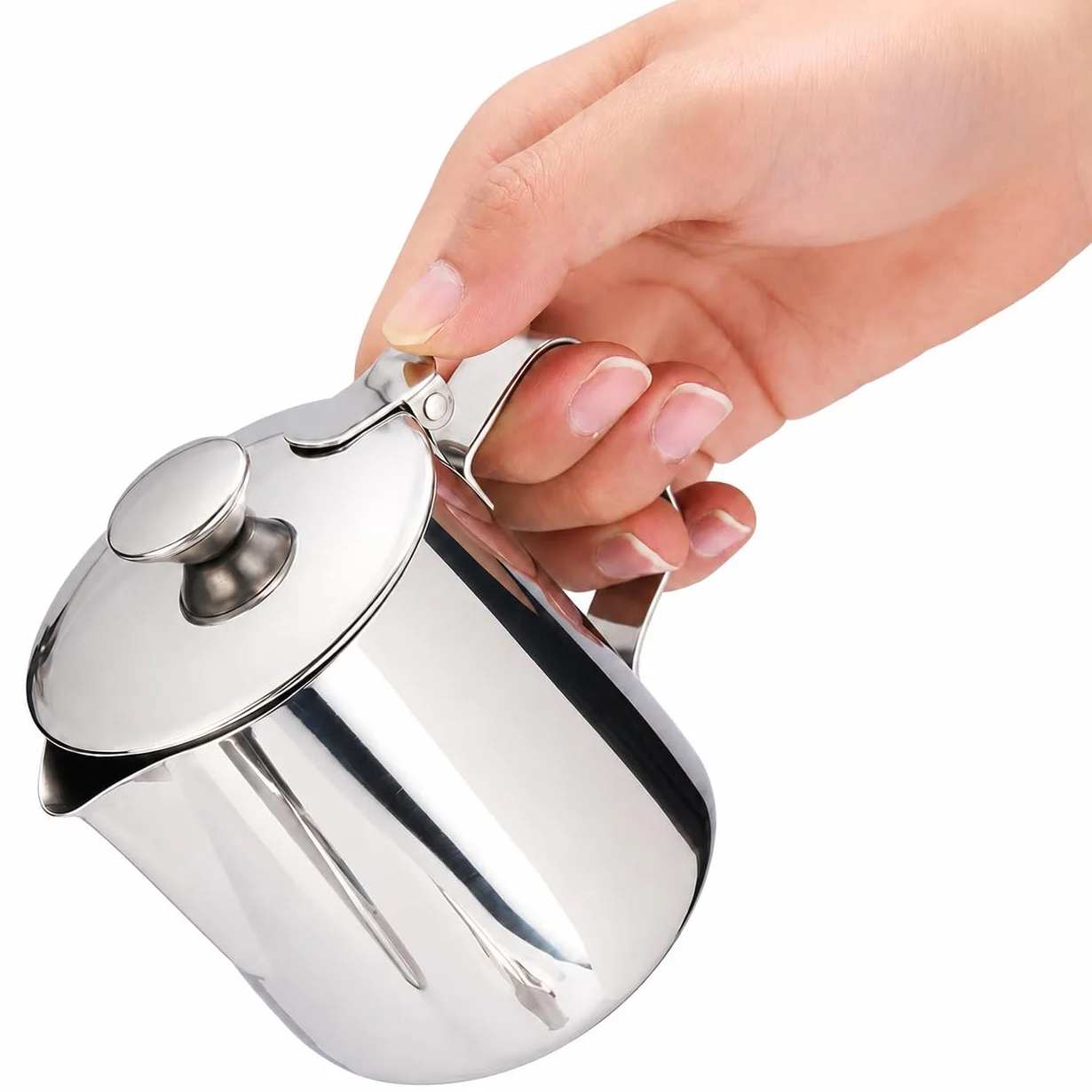 VOBOR Pentolino Latte In Acciaio Inossidabile, Brocca Per Tazza Da Caffè Con Coperchio Per Schiuma Di Latte Art (350 Ml)